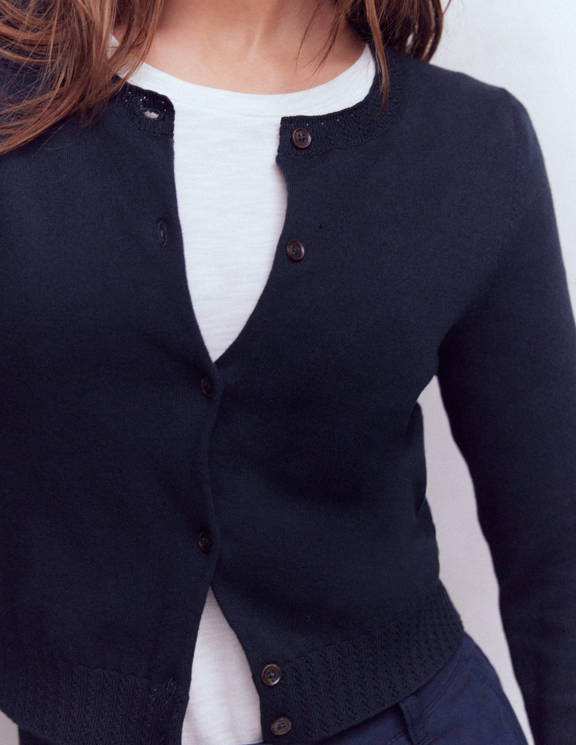 Emilia Cotton Cropped Cardigan-Navy-2