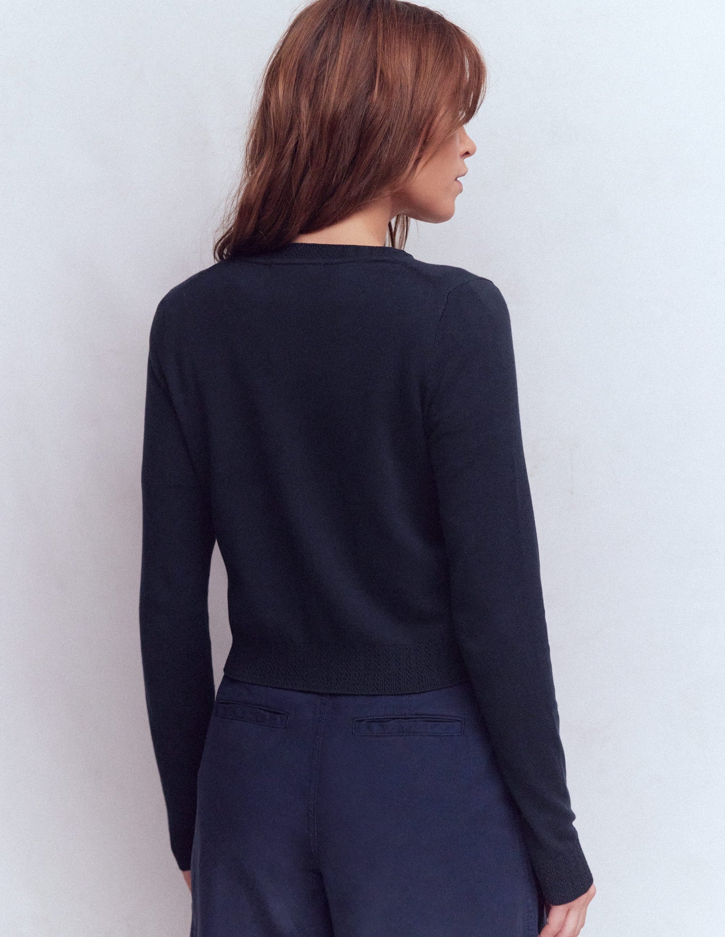 Emilia Cotton Cropped Cardigan-Navy