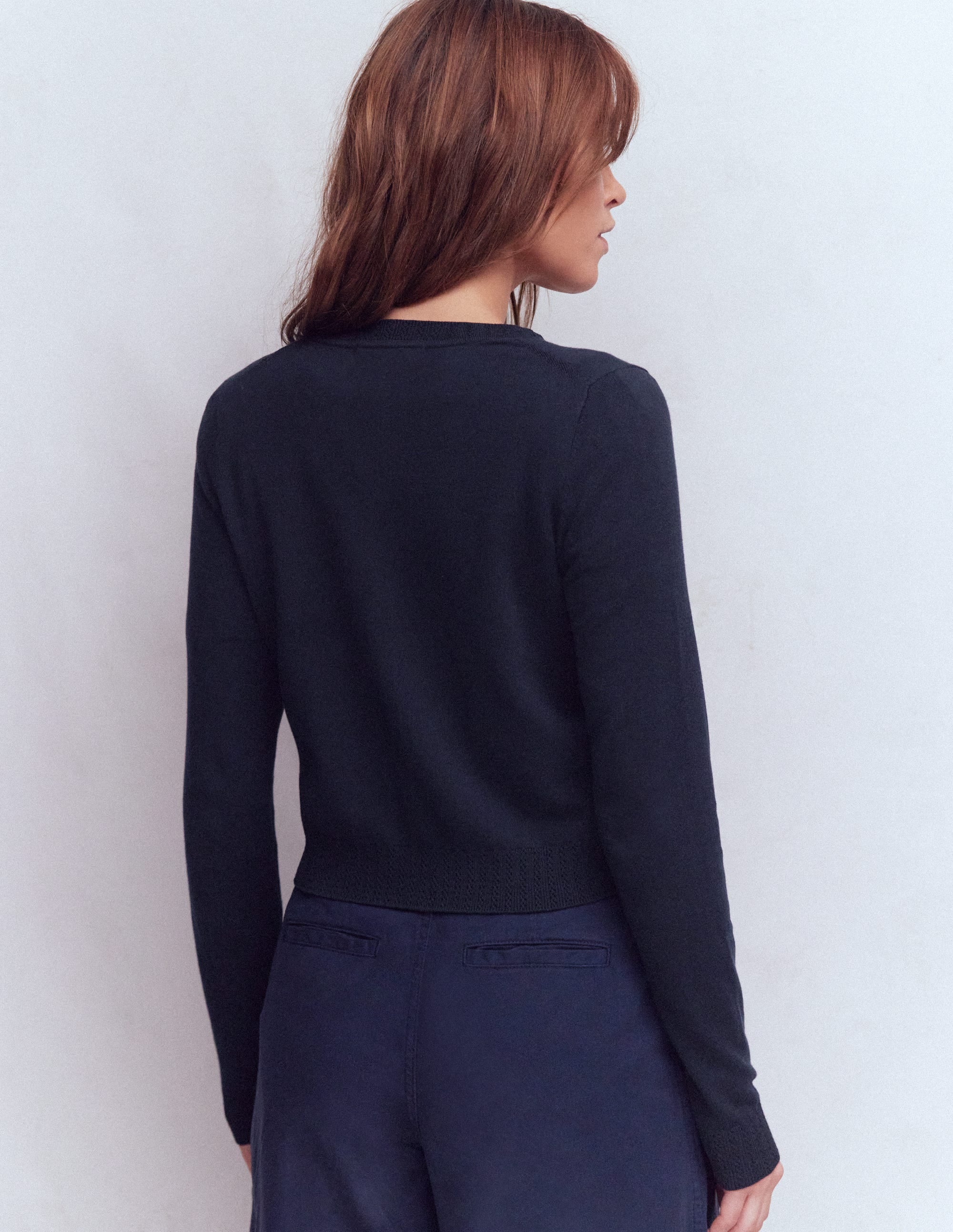 Emilia Verkürzte Baumwollstrickjacke-Marineblau - Image 3