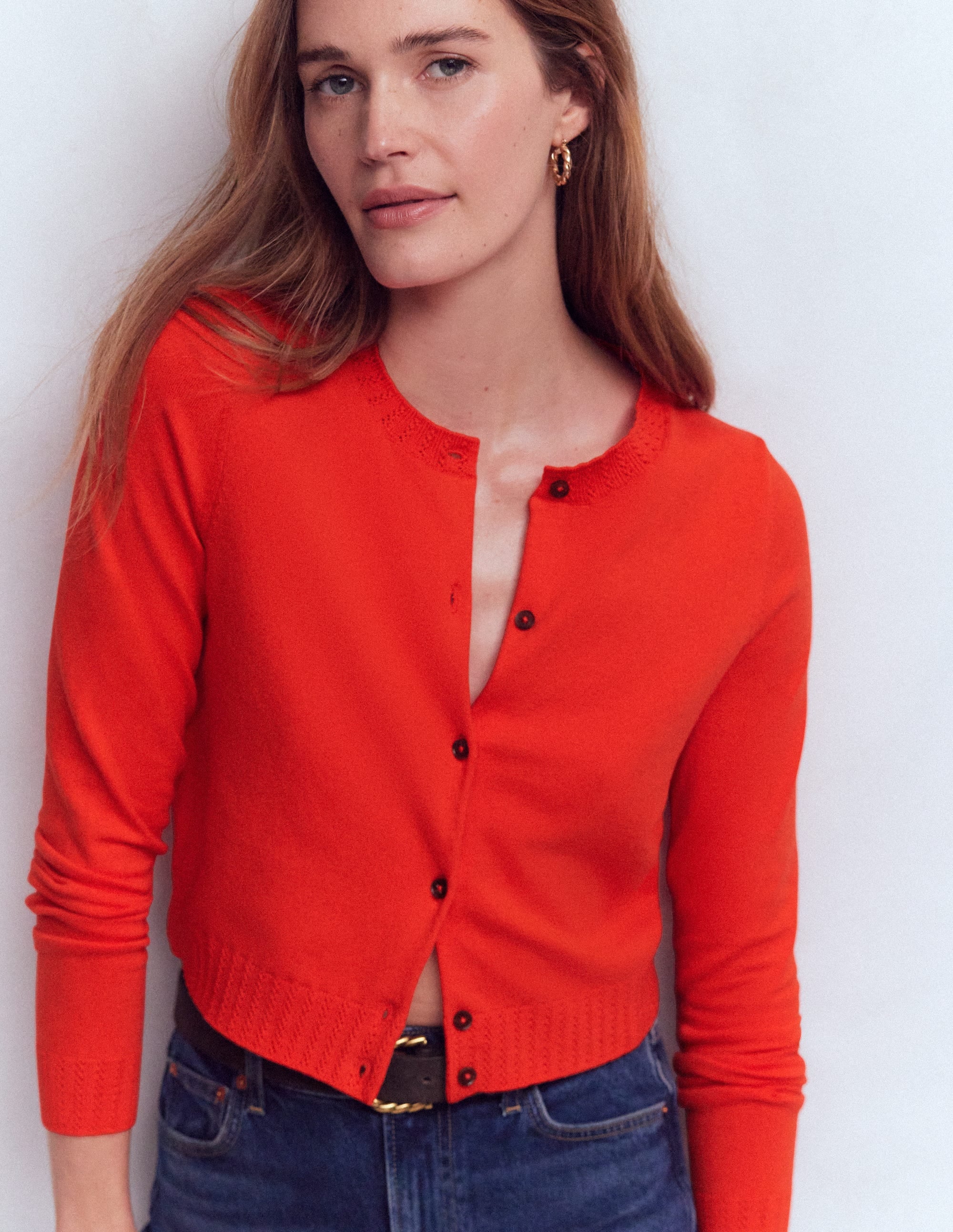 Emilia Verkürzte Baumwollstrickjacke-Abendrot-Orange - Image 1