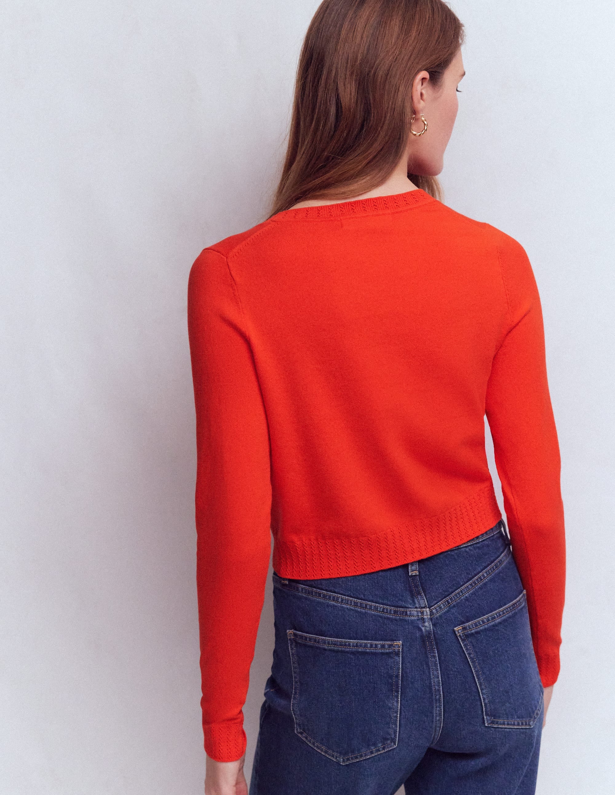 Emilia Verkürzte Baumwollstrickjacke-Abendrot-Orange - Image 3