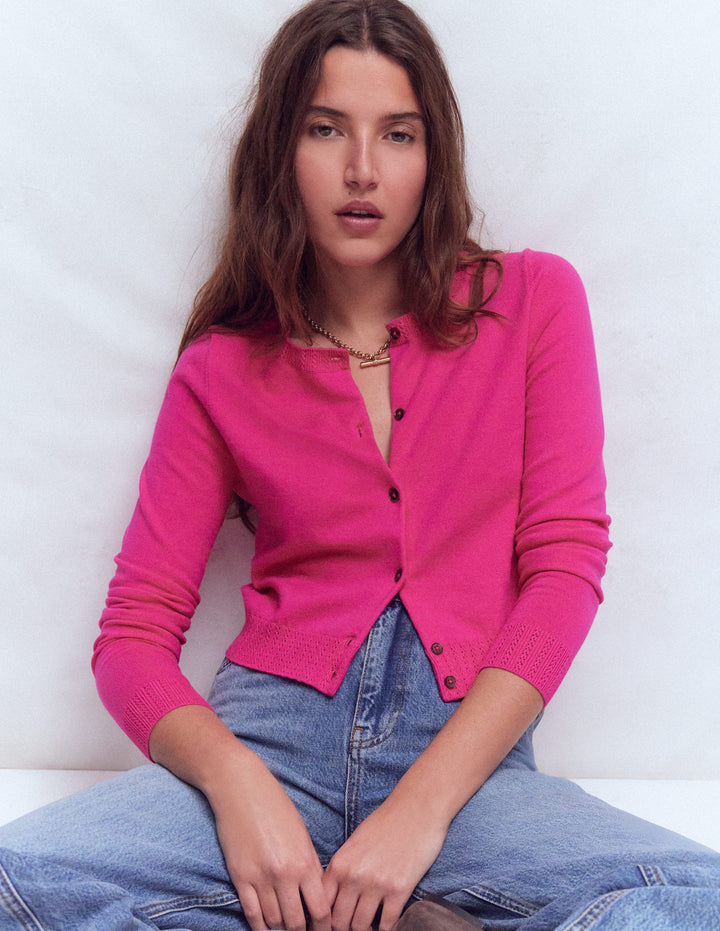 Cardigan court Emilia en coton-Rose pivoine