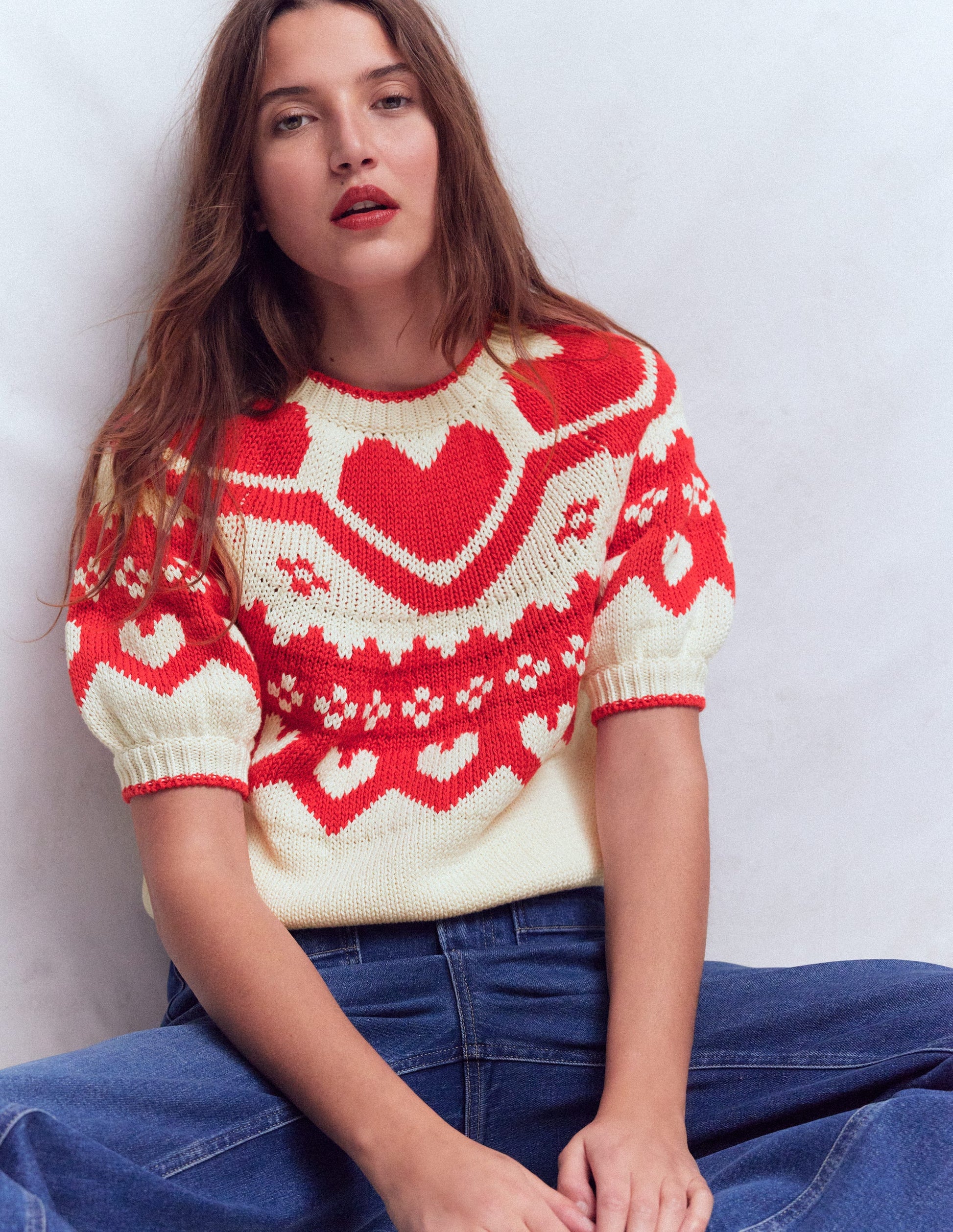 Margot T-Shirt mit Puffärmeln-Warmes Naturweiß Herzen-2