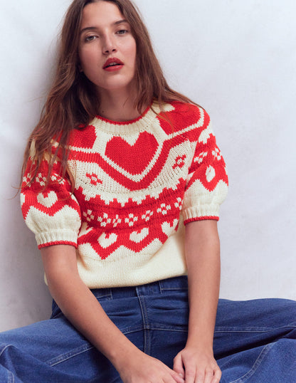 Margot T-Shirt mit Puffärmeln-Warmes Naturweiß Herzen-2