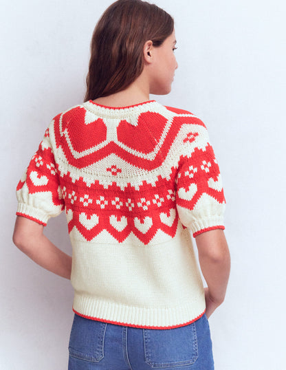 Margot T-Shirt mit Puffärmeln-Warmes Naturweiß Herzen-4