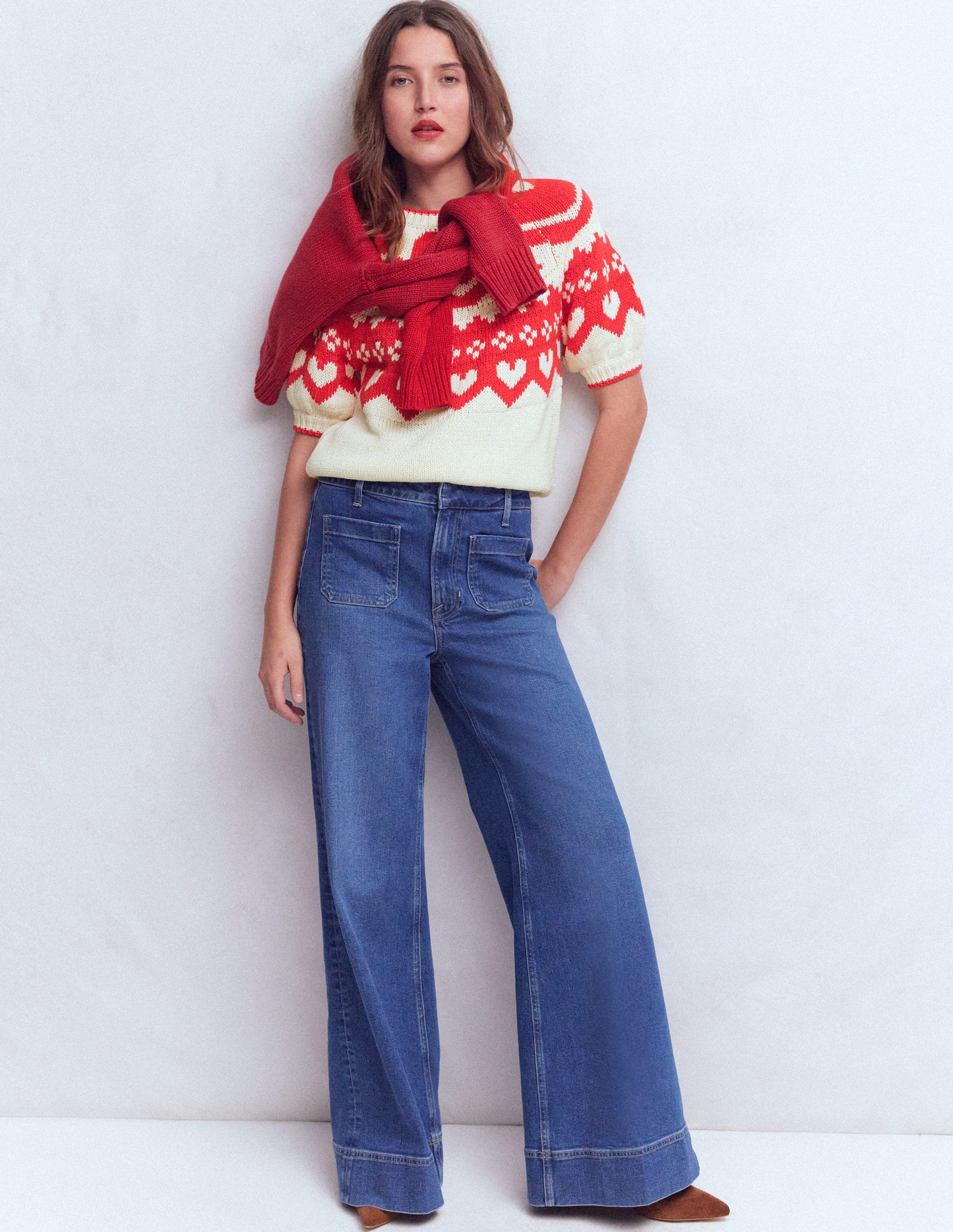 Margot T-Shirt mit Puffärmeln-Warmes Naturweiß Herzen