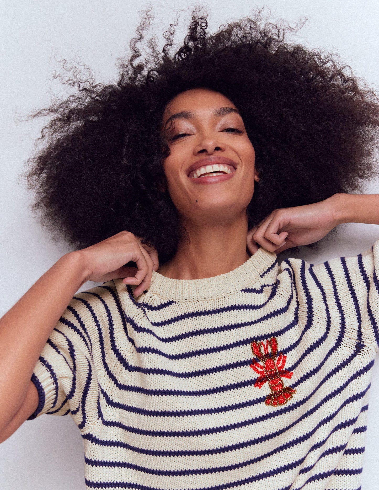 Margot T-Shirt mit Puffärmeln-Naturweiß/Marineblau Hummer