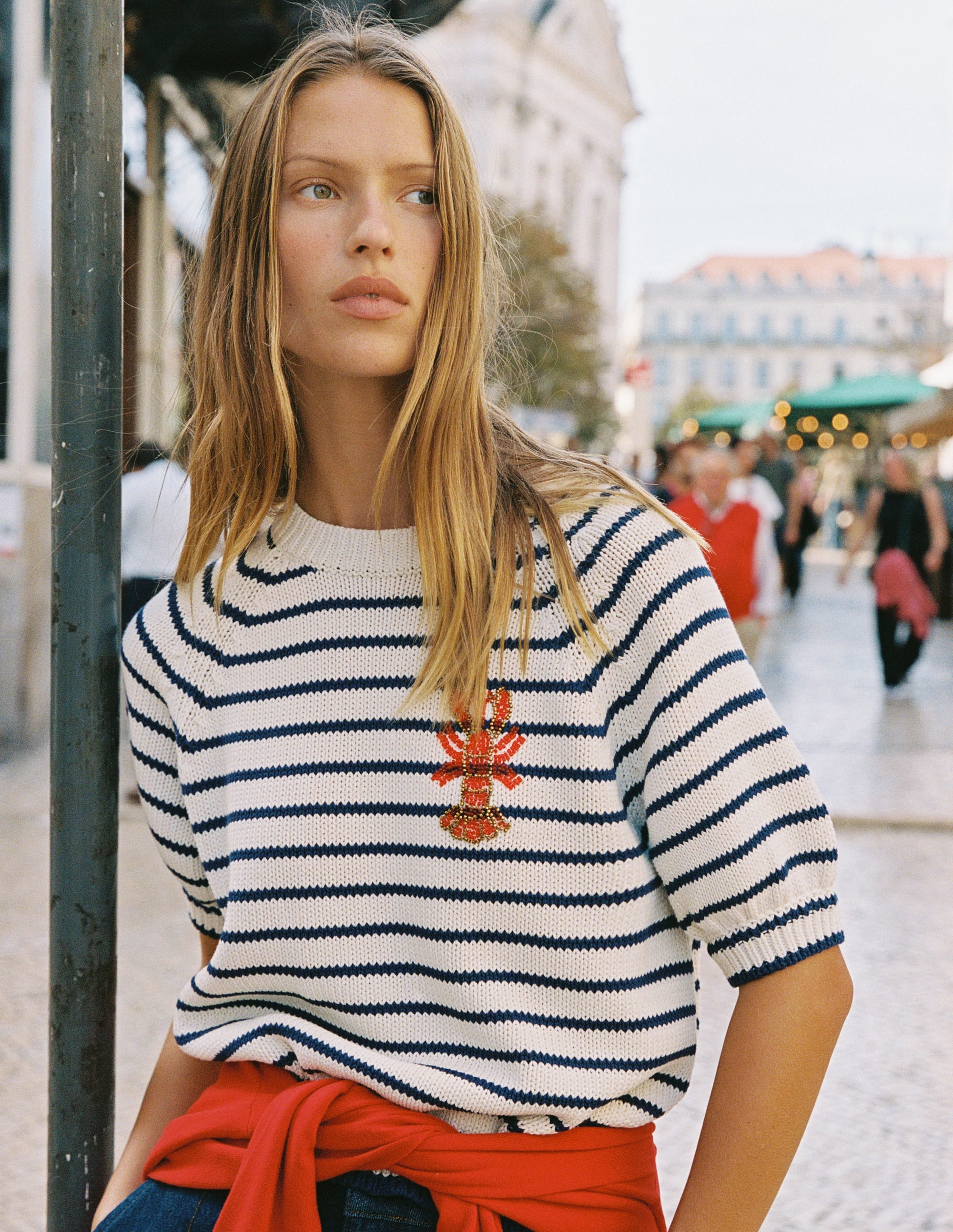Margot T-Shirt mit Puffärmeln-Naturweiß/Marineblau Hummer - Image 6