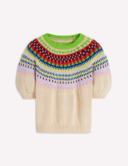 Margot T-Shirt mit Puffärmeln-Beige Meliert-6