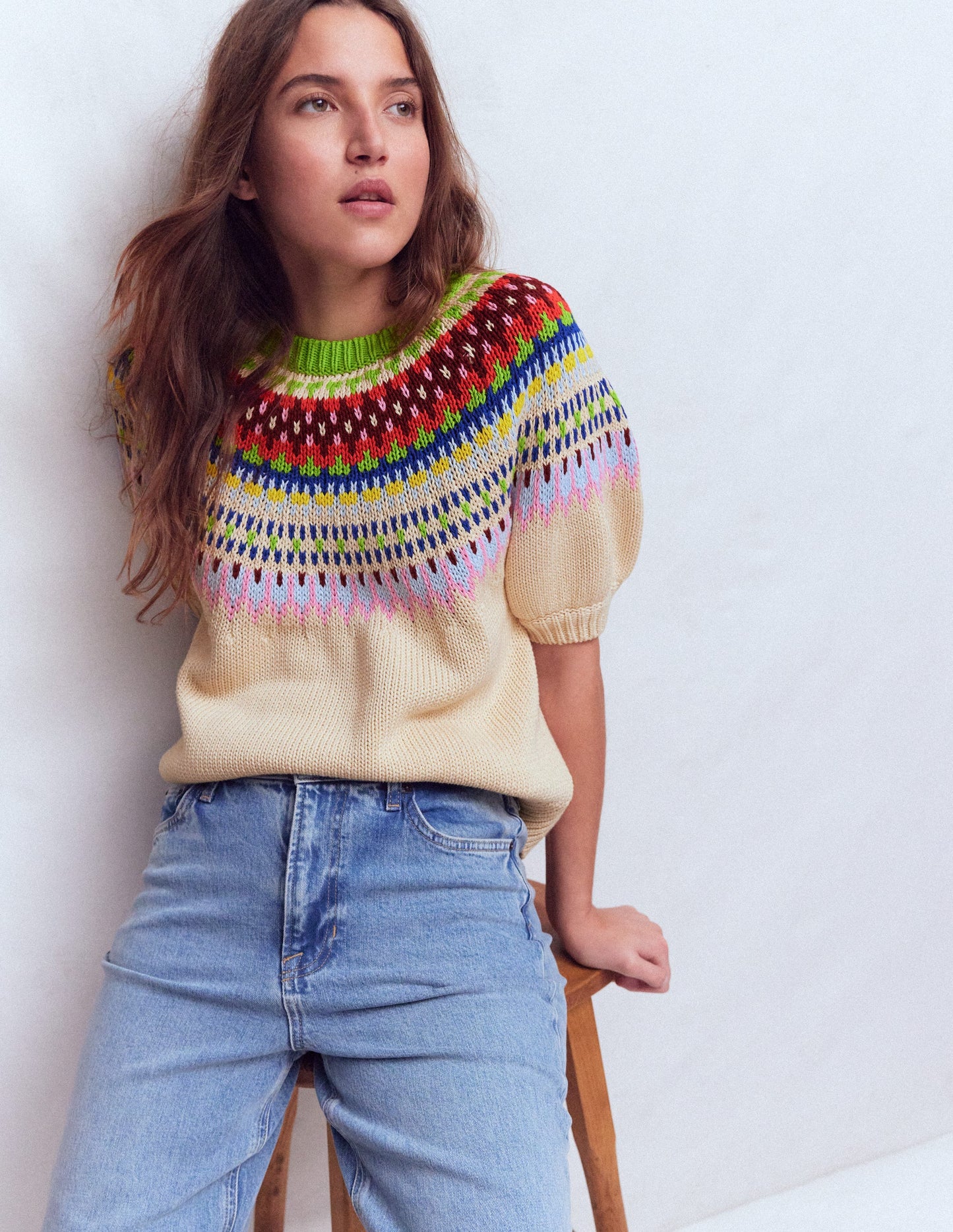 Margot T-Shirt mit Puffärmeln-Beige Meliert