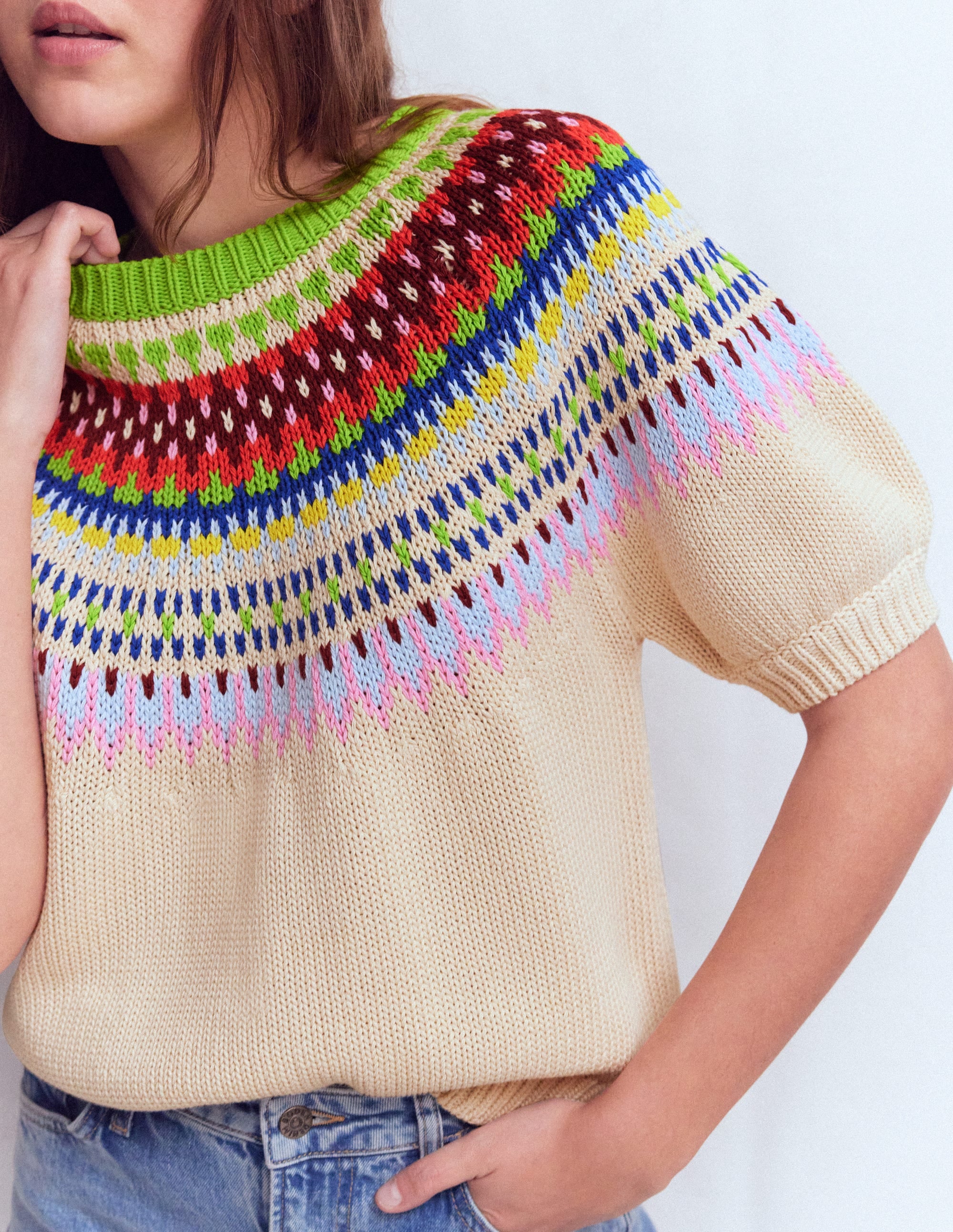 Margot T-Shirt mit Puffärmeln-Beige Meliert - Image 2