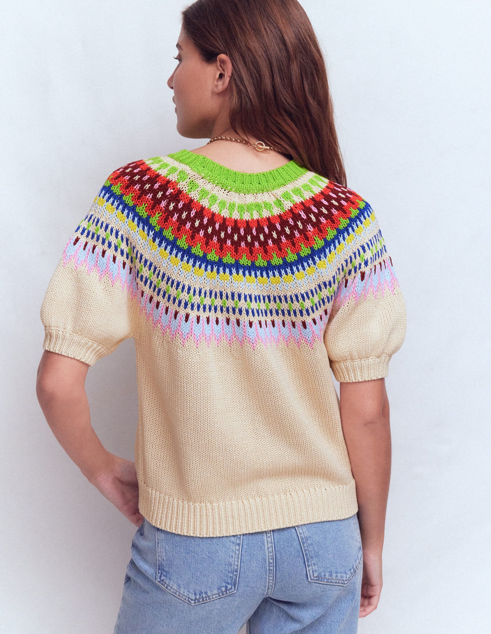 Margot T-Shirt mit Puffärmeln-Beige Meliert - Image 3