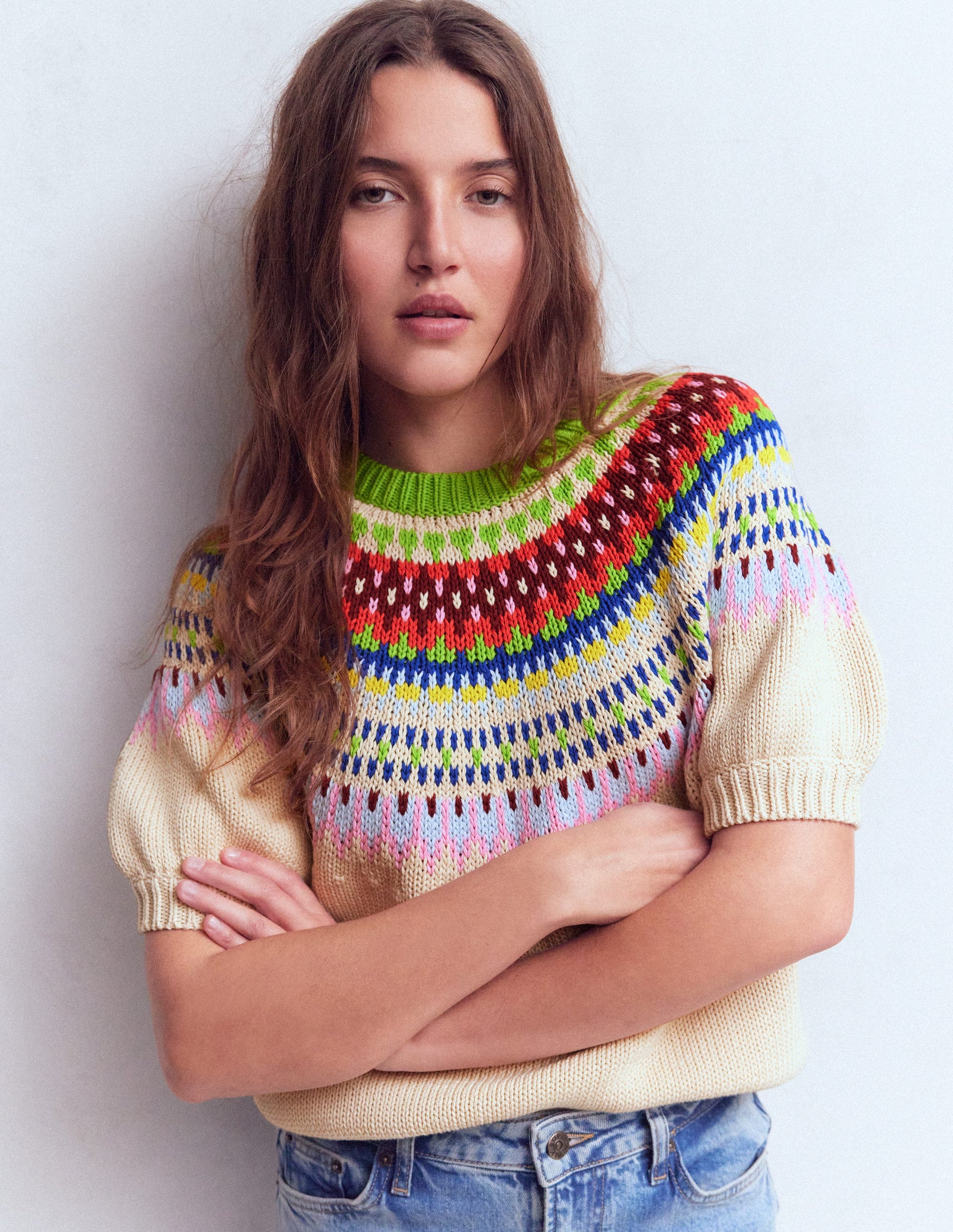 Margot T-Shirt mit Puffärmeln-Beige Meliert-5