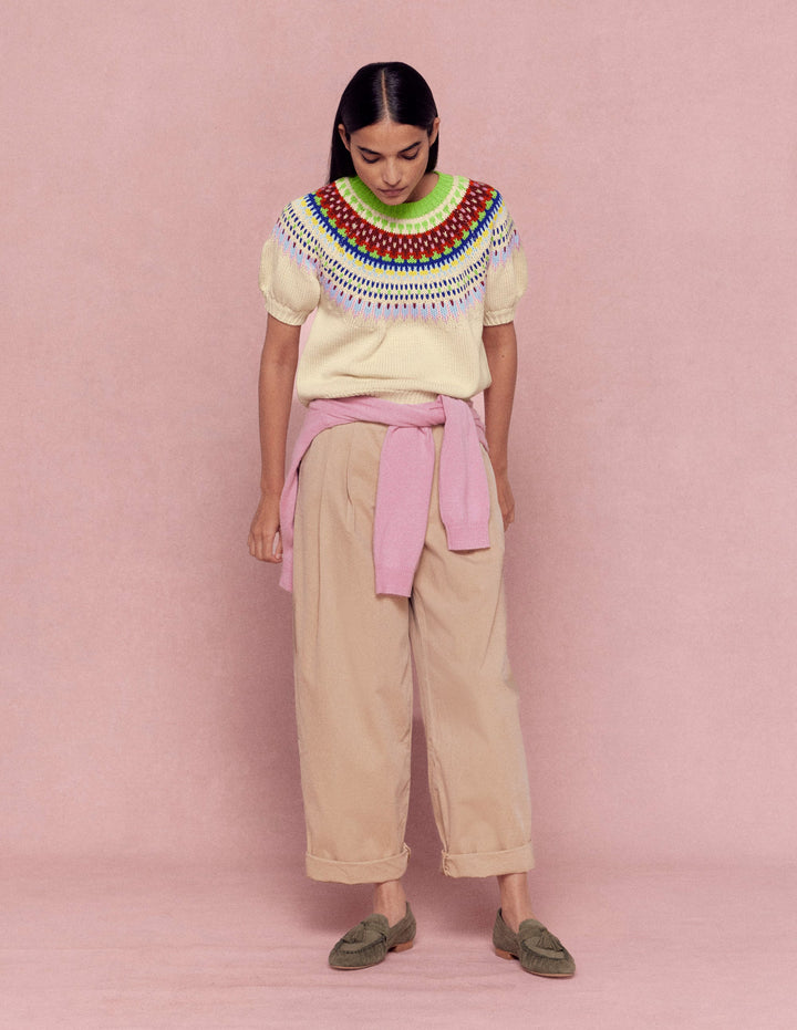 Margot T-Shirt mit Puffärmeln-Beige Meliert