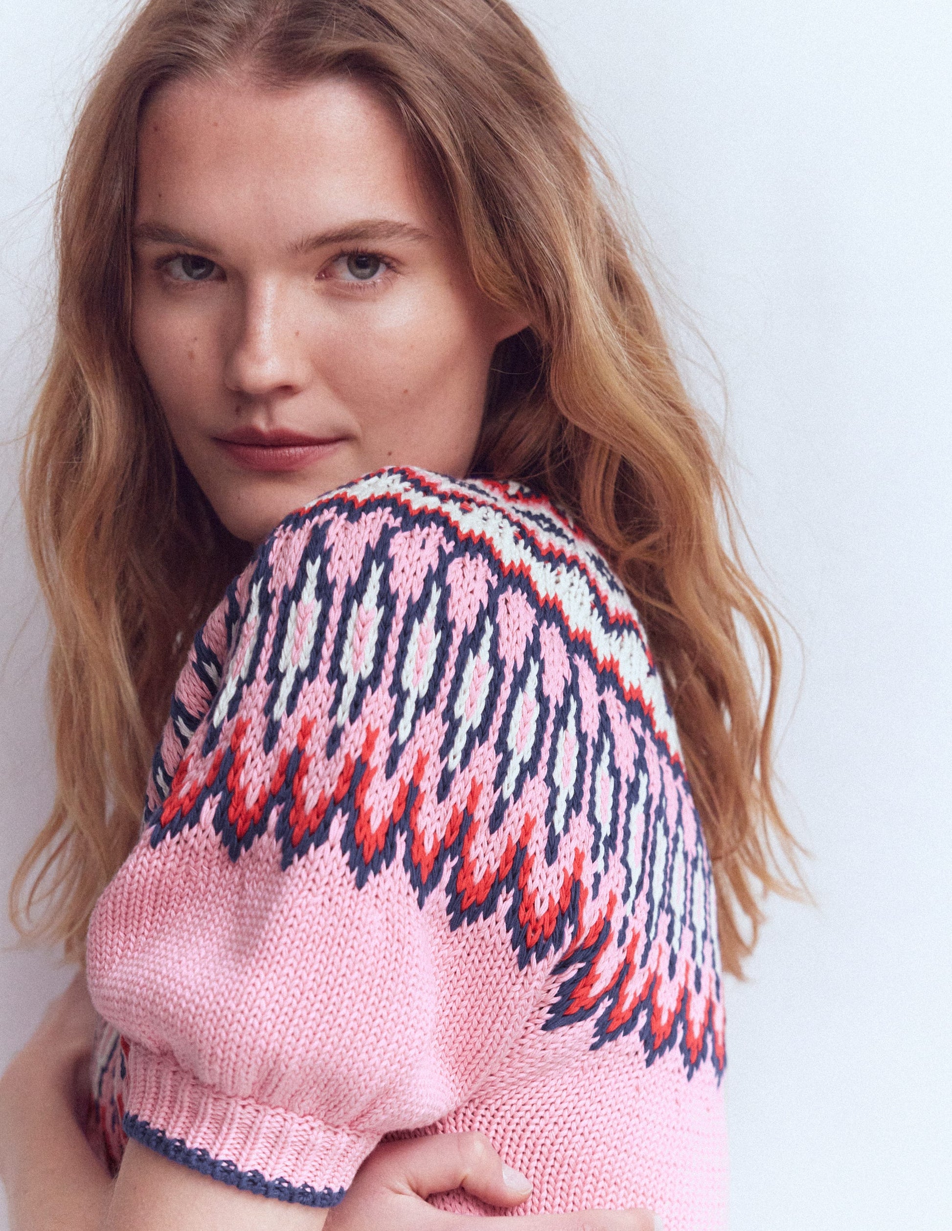 Margot T-Shirt mit Puffärmeln-Mandelrosa Fair-Isle-2