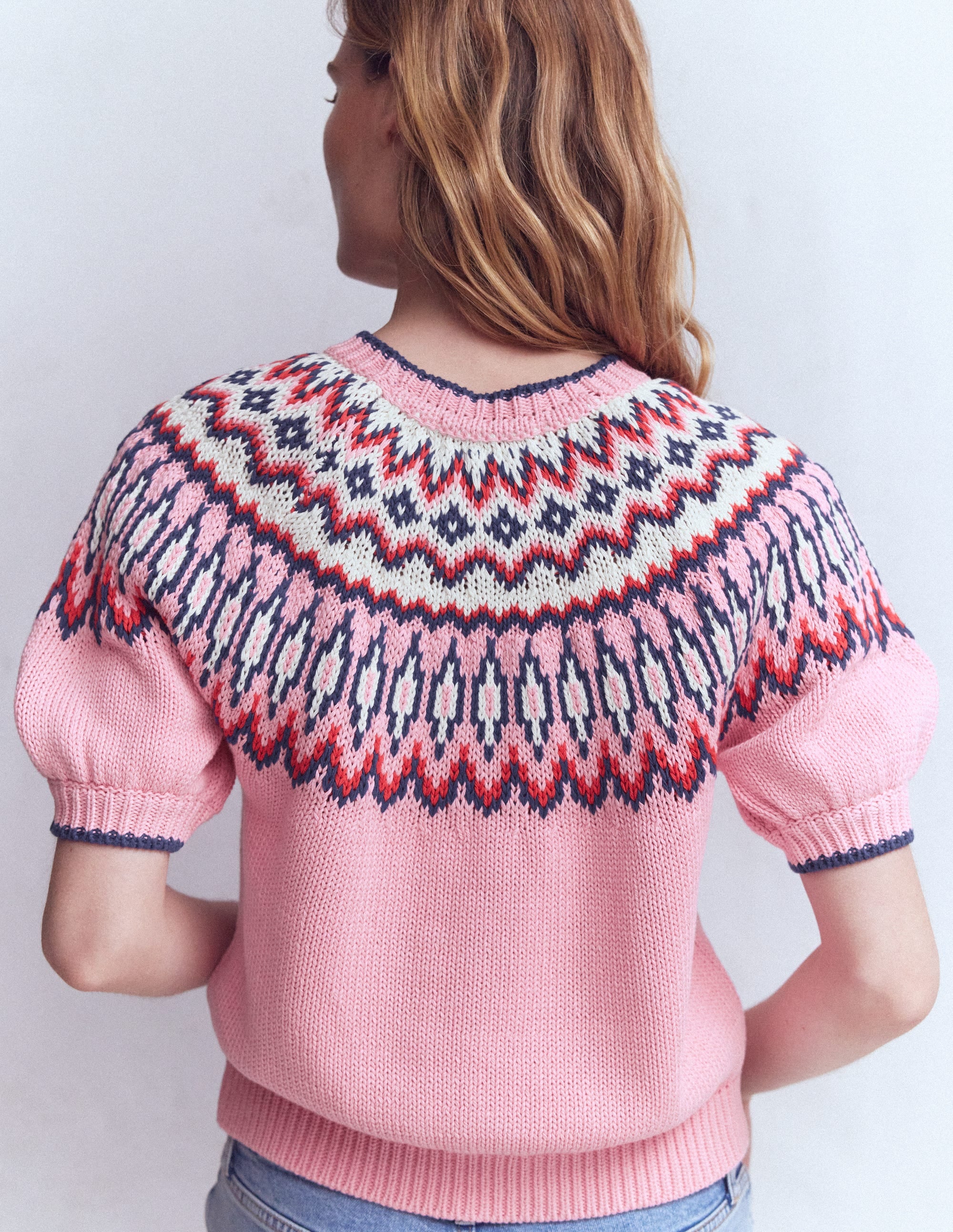 T-shirt Margot à manches bouffantes-Motif jacquard rose amande - Image 3