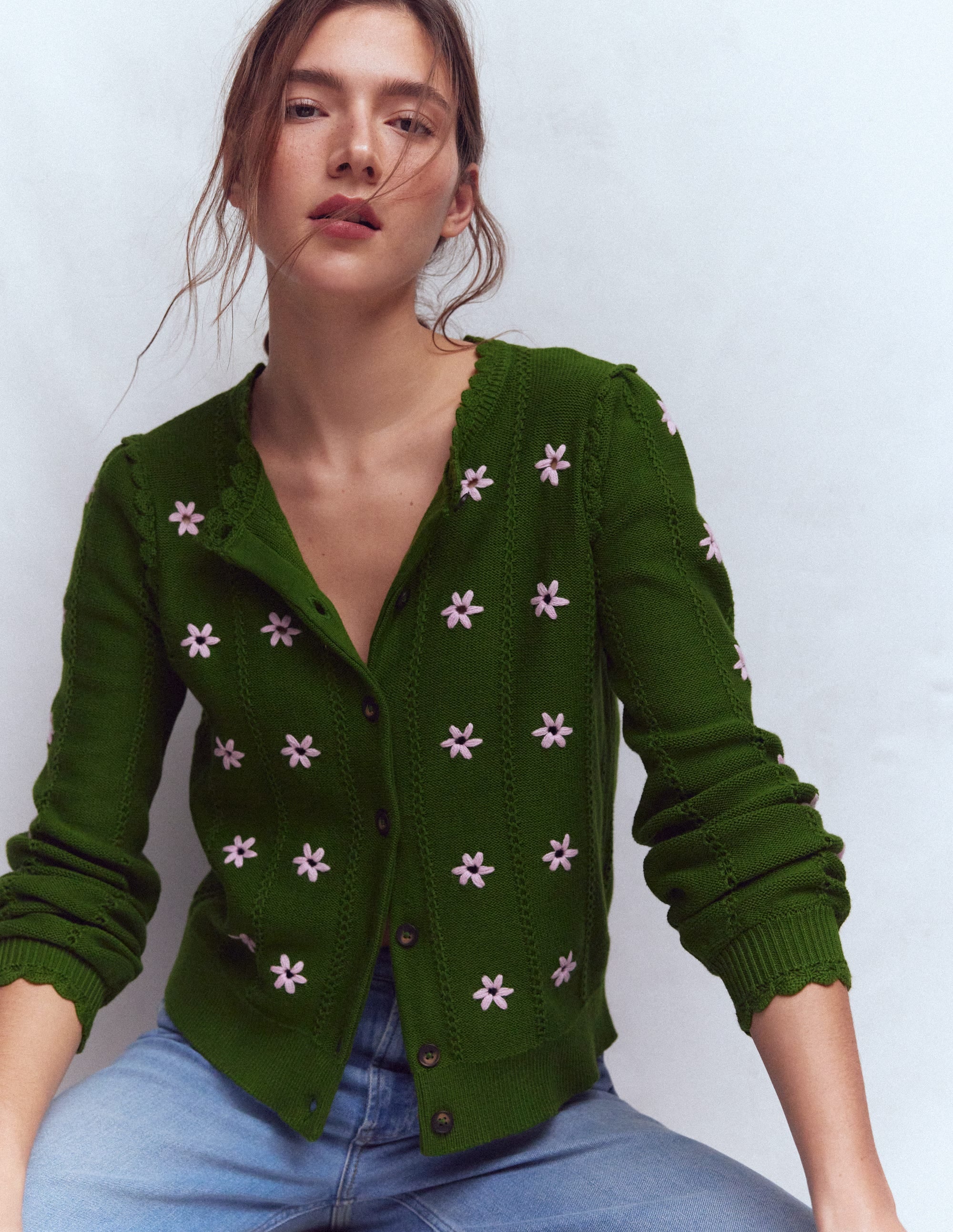 Cardigan Valeria à détails crochet-Vert promenade, broderie - Image 1
