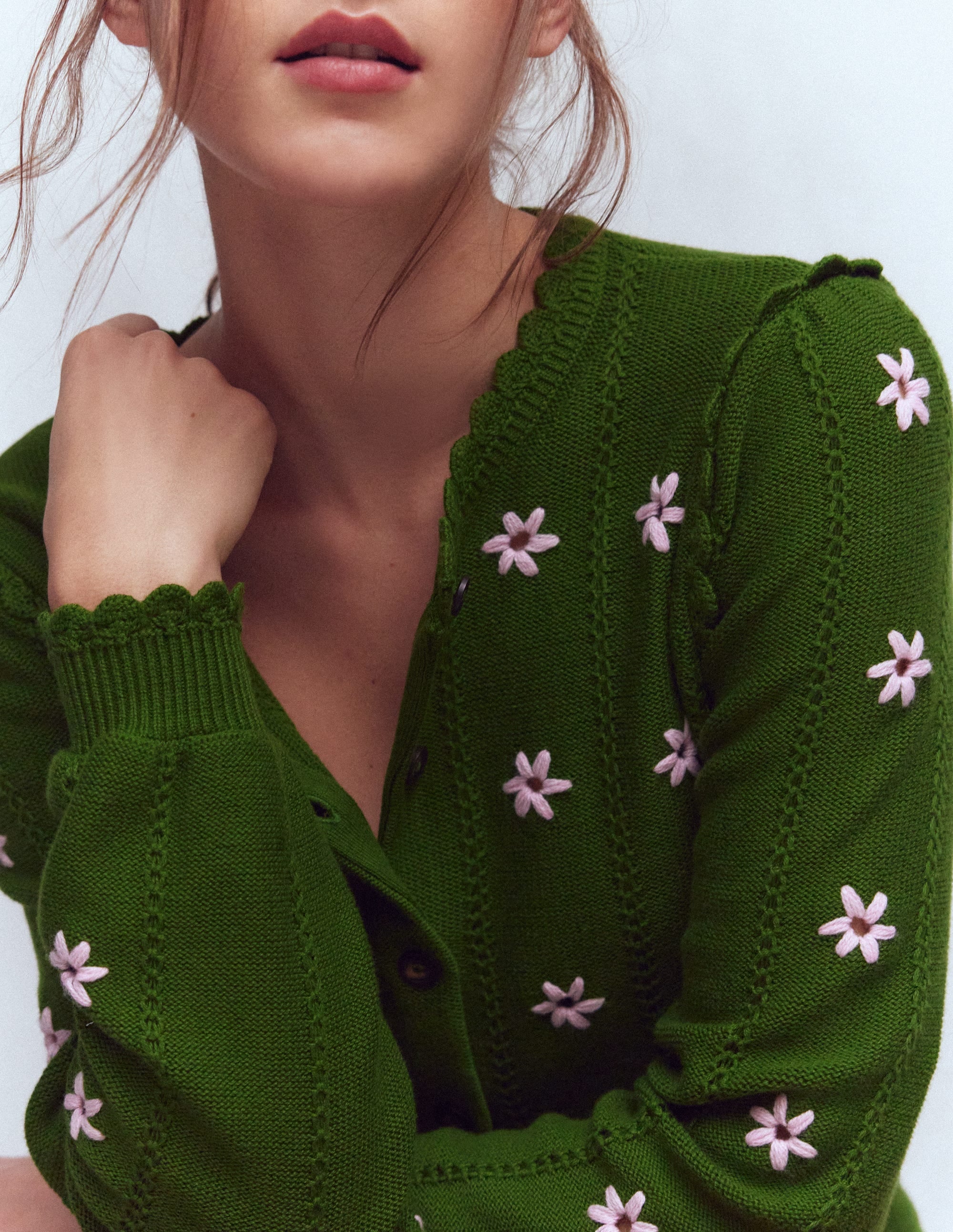 Cardigan Valeria à détails crochet-Vert promenade, broderie - Image 2