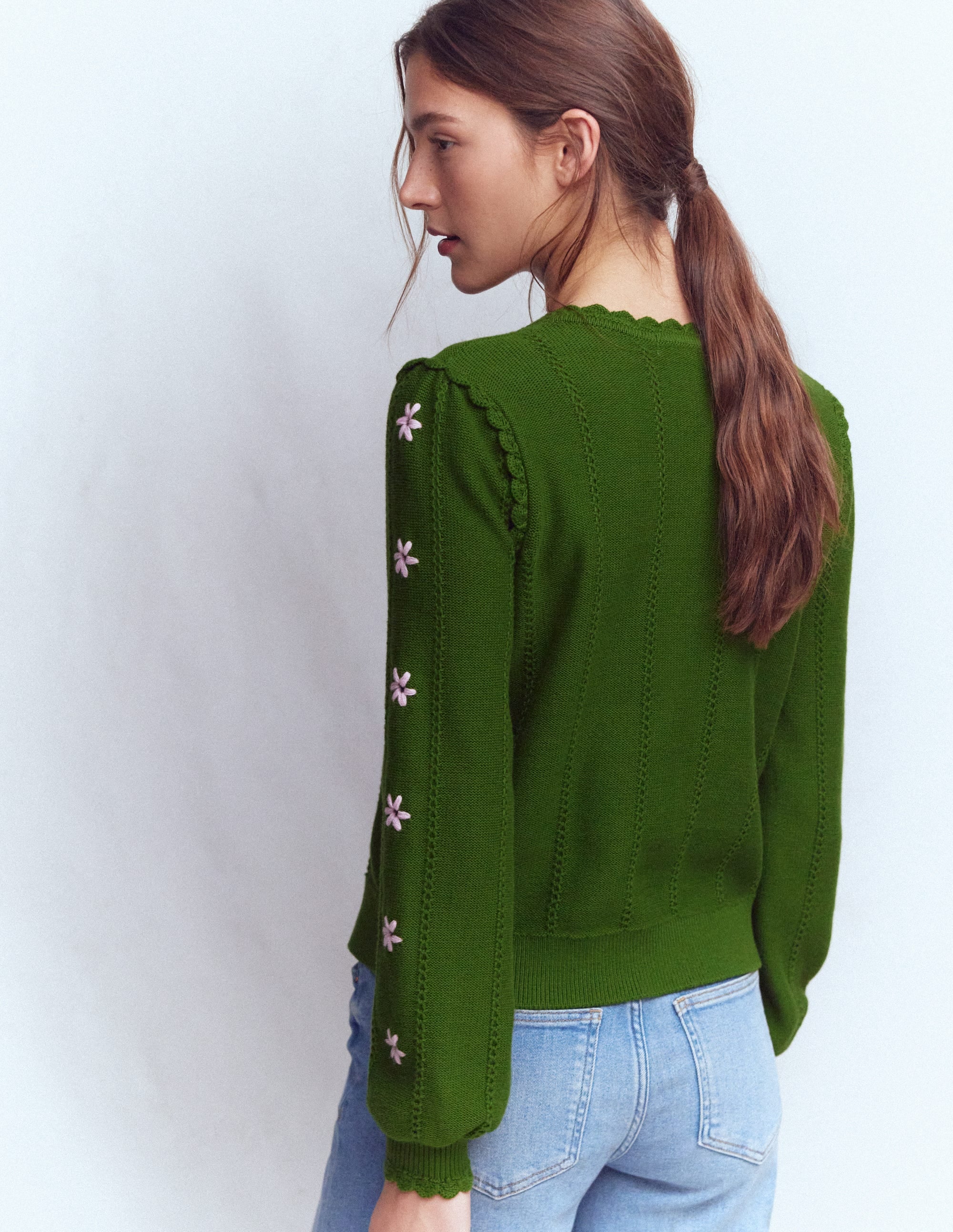 Cardigan Valeria à détails crochet-Vert promenade, broderie - Image 3