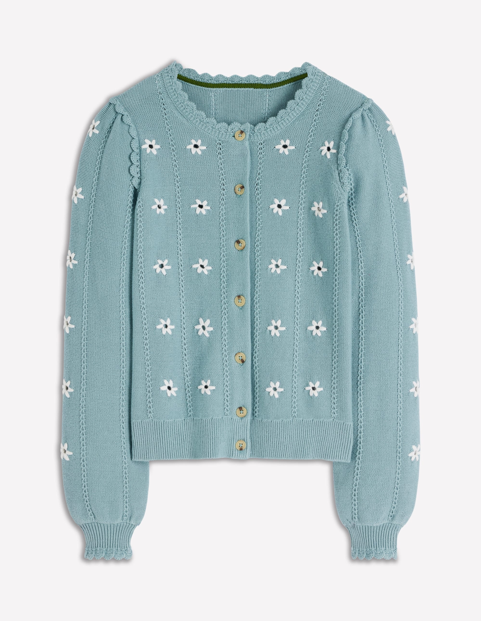 Valeria Strickjacke mit Häkelbesatz-Meeresdunst-Blau, Stickerei - Image 5
