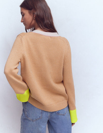 Lucy Lockere Strickjacke aus Baumwolle-Camel Meliert-3