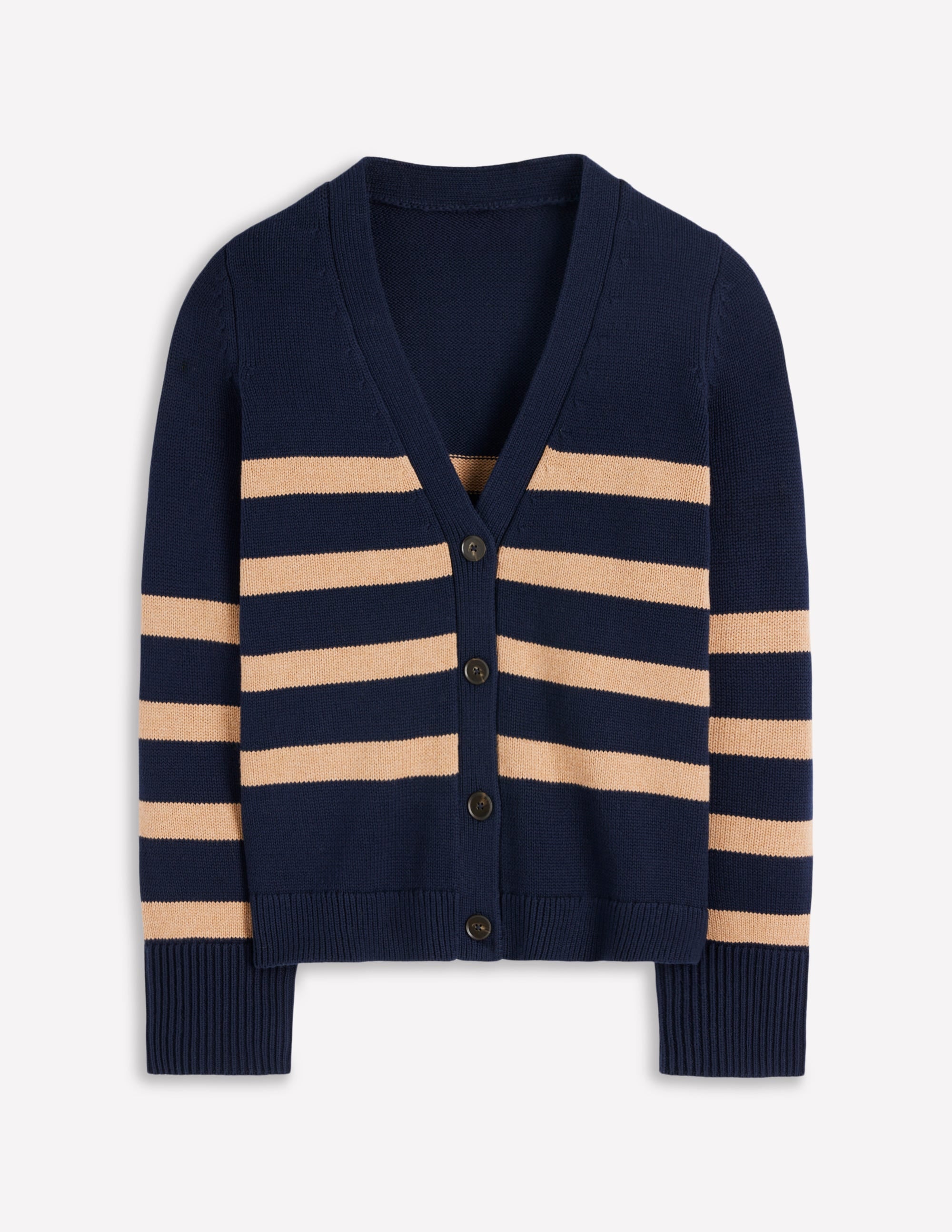 Lucy Lockere Strickjacke aus Baumwolle-Marineblau/Kamelbraun Meliert - Image 6