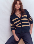 Cardigan décontracté Lucy en coton-Bleu marine/camel chiné