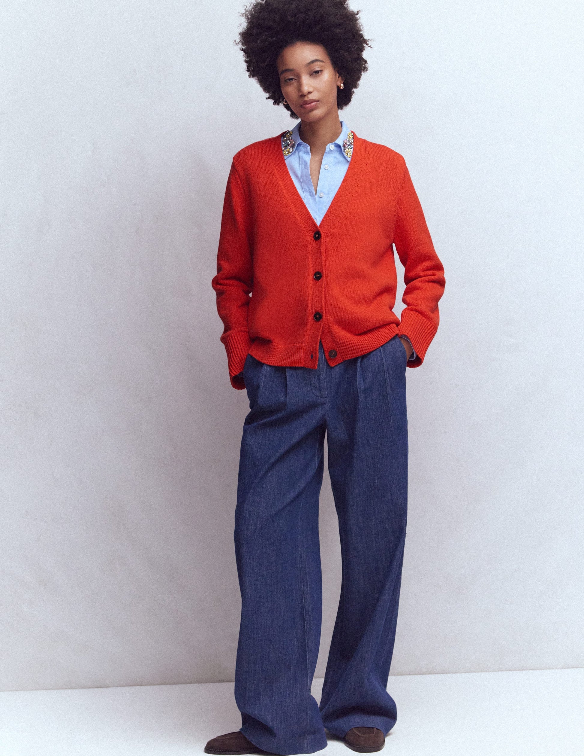 Cardigan décontracté Lucy en coton-Orange Vif-2