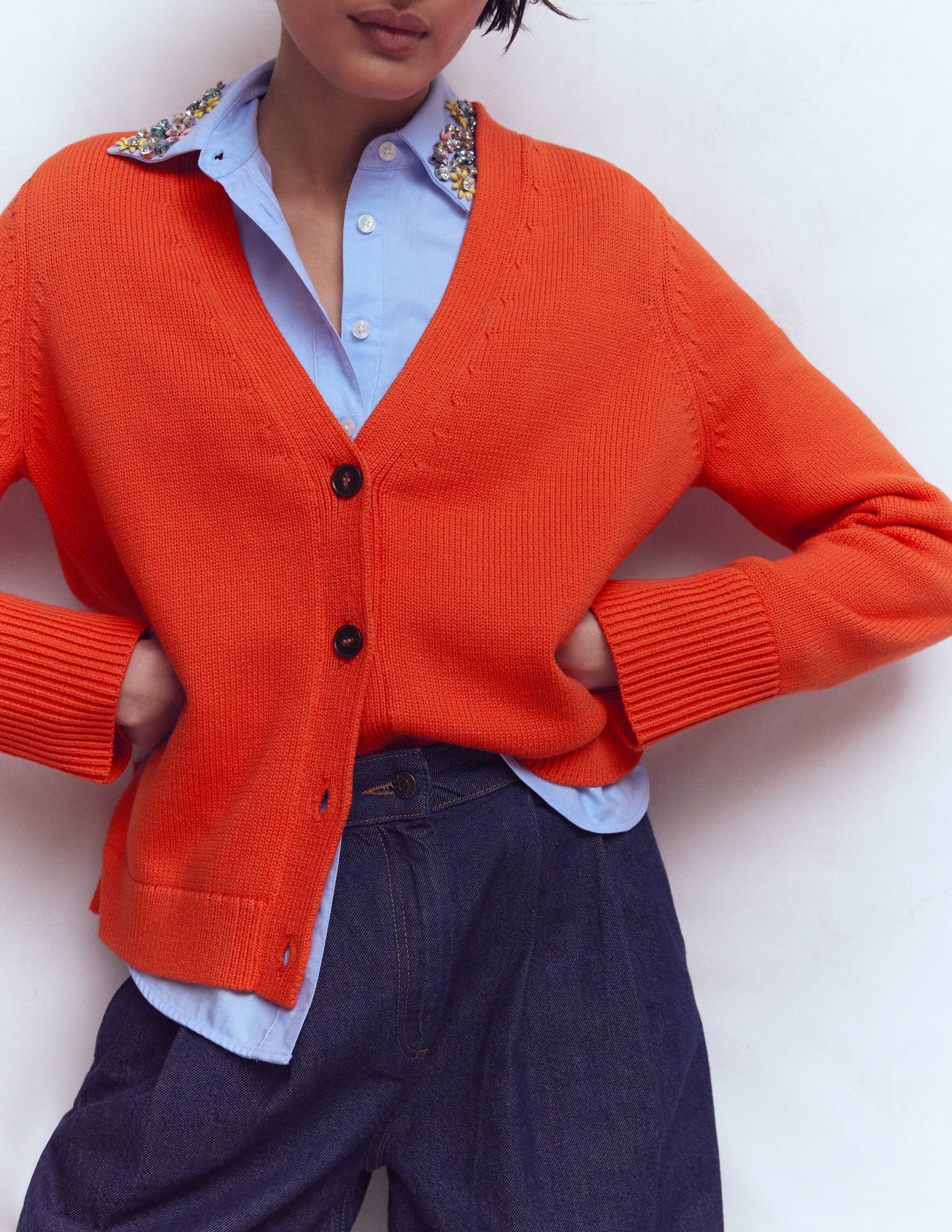 Cardigan décontracté Lucy en coton-Orange Vif-3