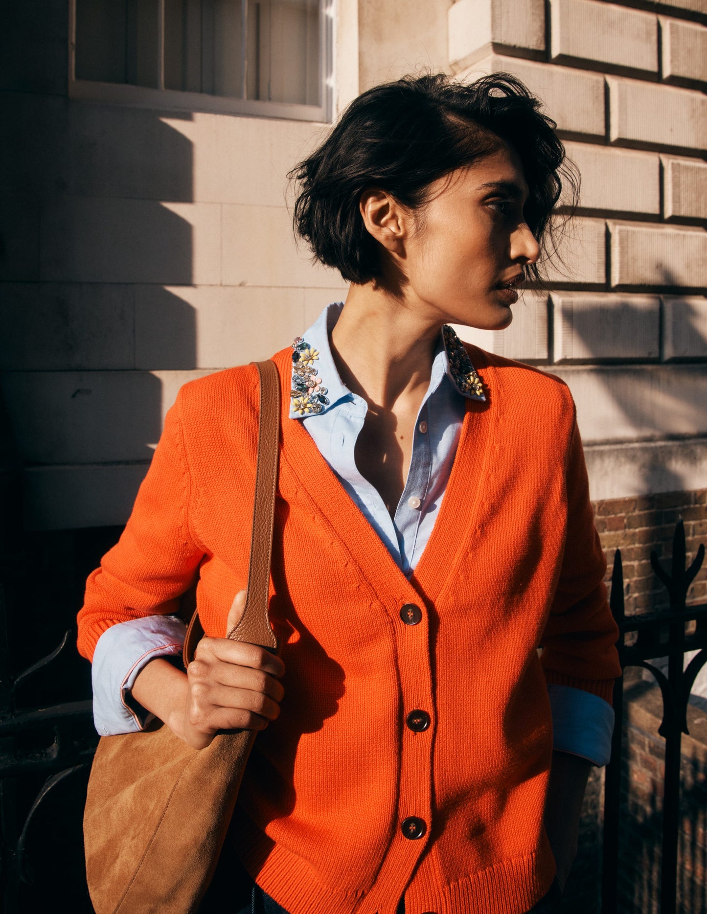 Cardigan décontracté Lucy en coton-Orange Vif