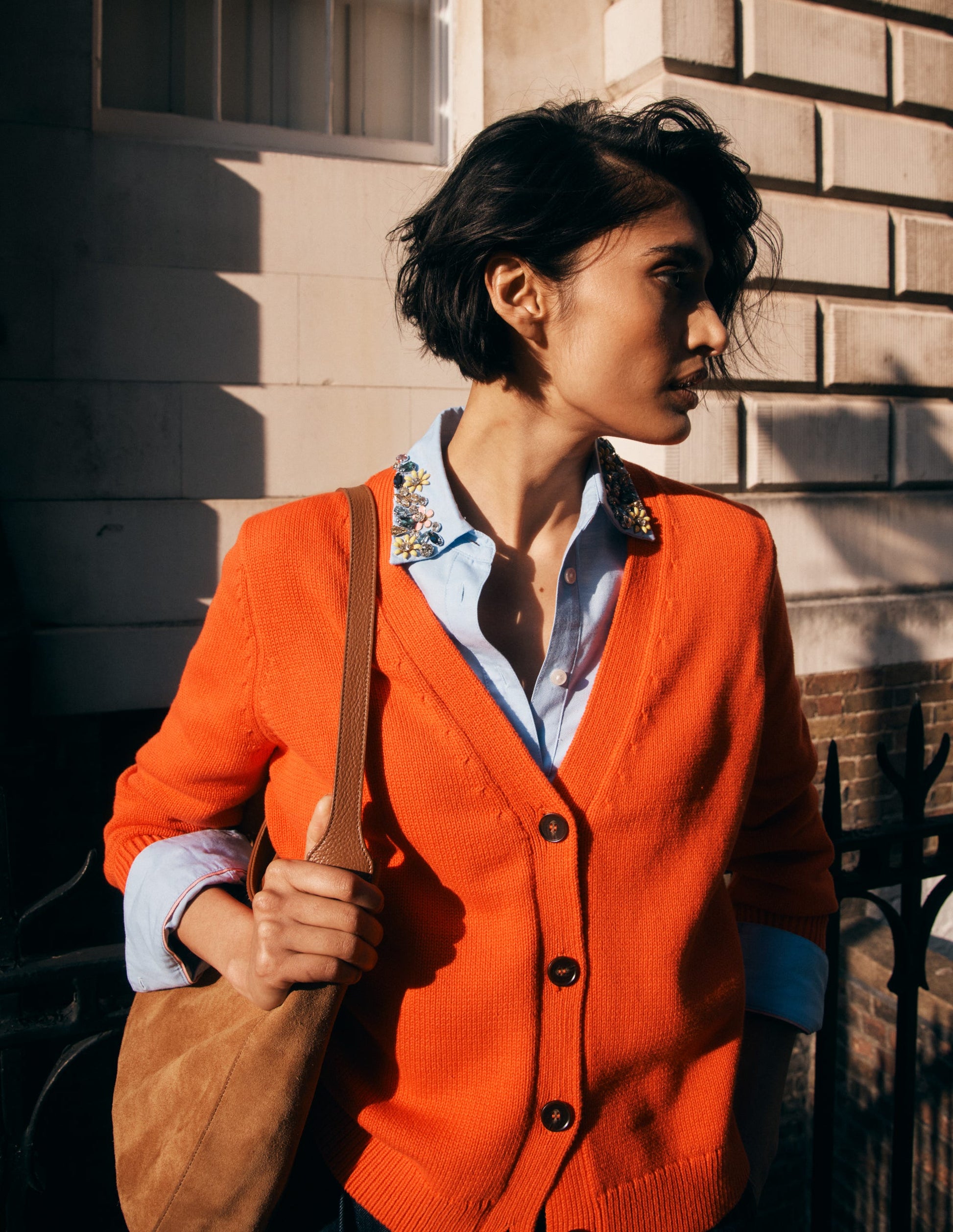 Cardigan décontracté Lucy en coton-Orange Vif-1