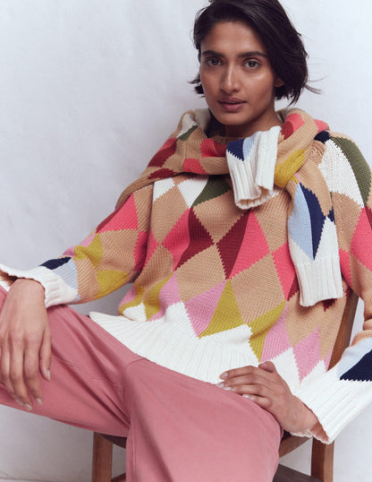 Camilla Argyle-Pullover aus Baumwolle-Bunt, Argyle-Muster-1