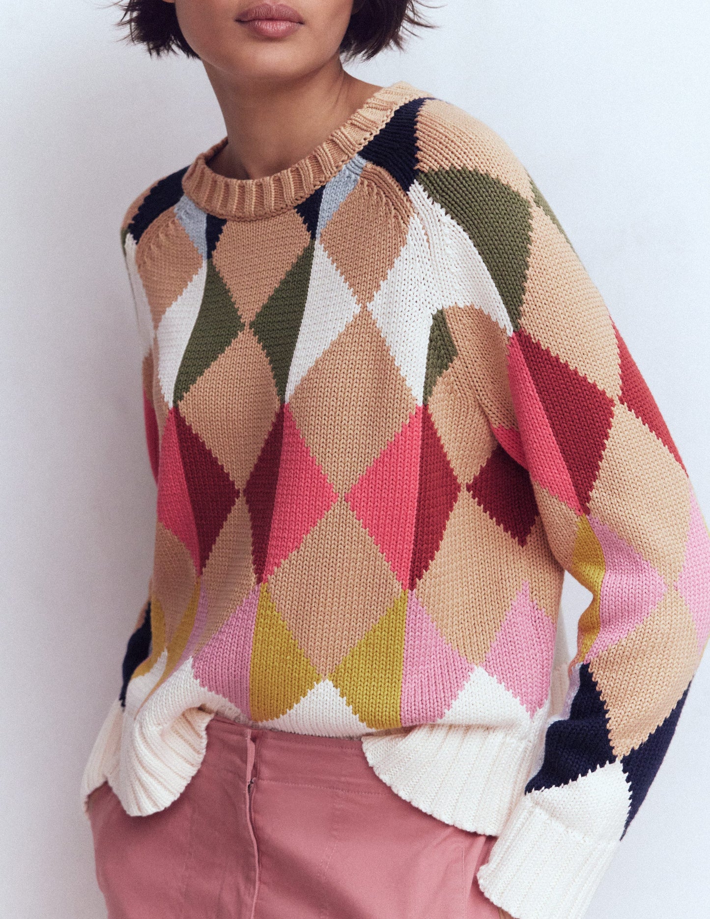 Camilla Argyle-Pullover aus Baumwolle-Bunt, Argyle-Muster