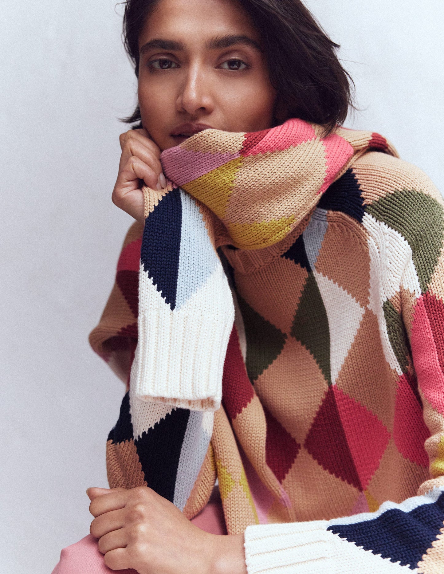 Camilla Argyle-Pullover aus Baumwolle-Bunt, Argyle-Muster