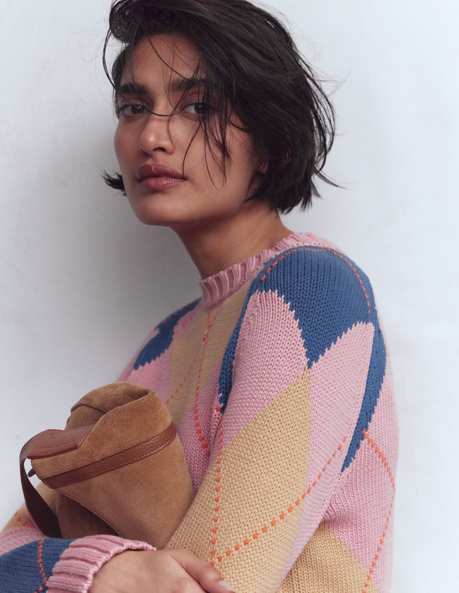 Camilla Argyle-Pullover aus Baumwolle-Rosa Argyle-2