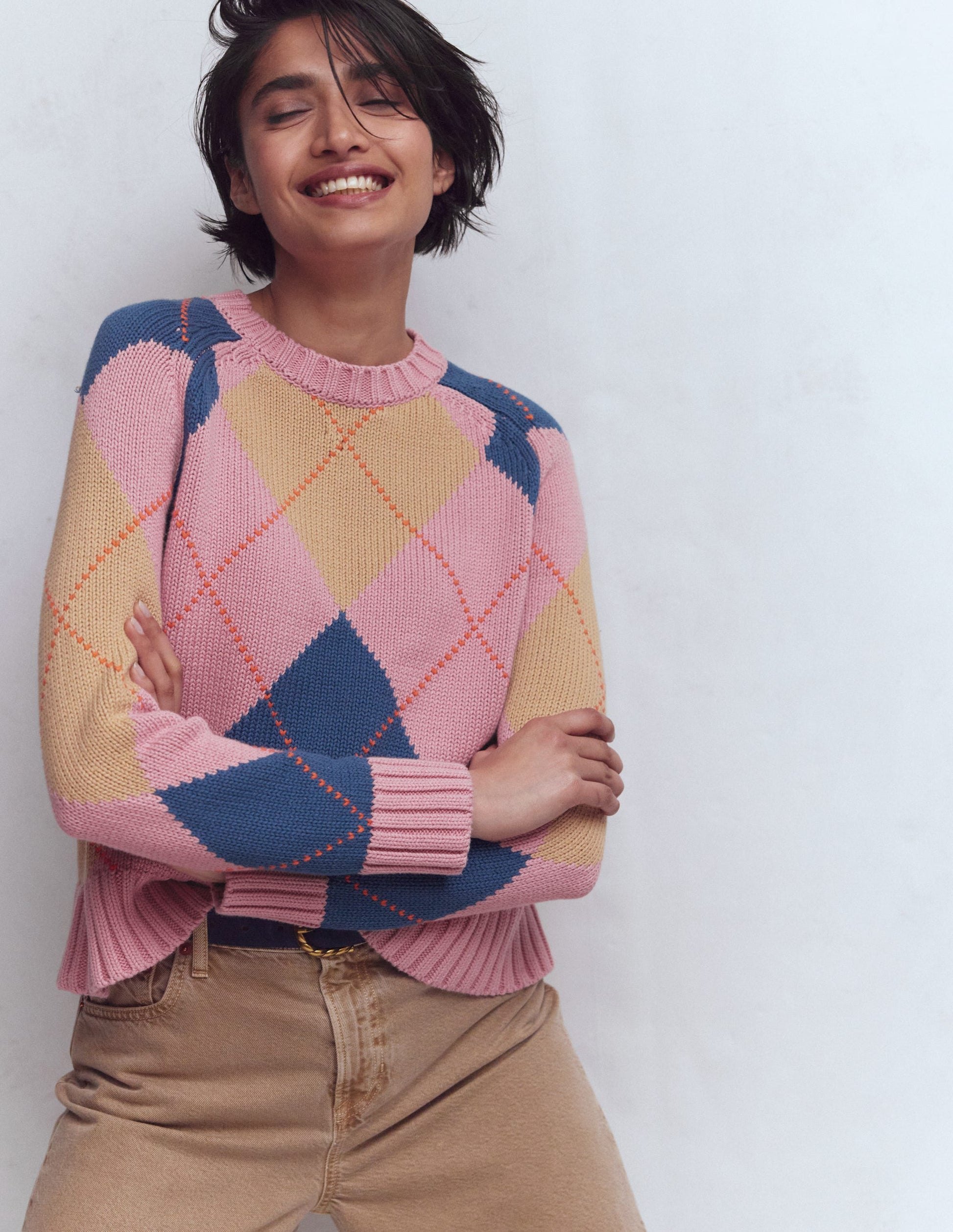 Camilla Argyle-Pullover aus Baumwolle-Rosa Argyle-3