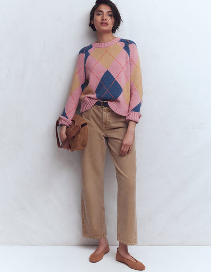 Camilla Argyle-Pullover aus Baumwolle-Rosa Argyle-5