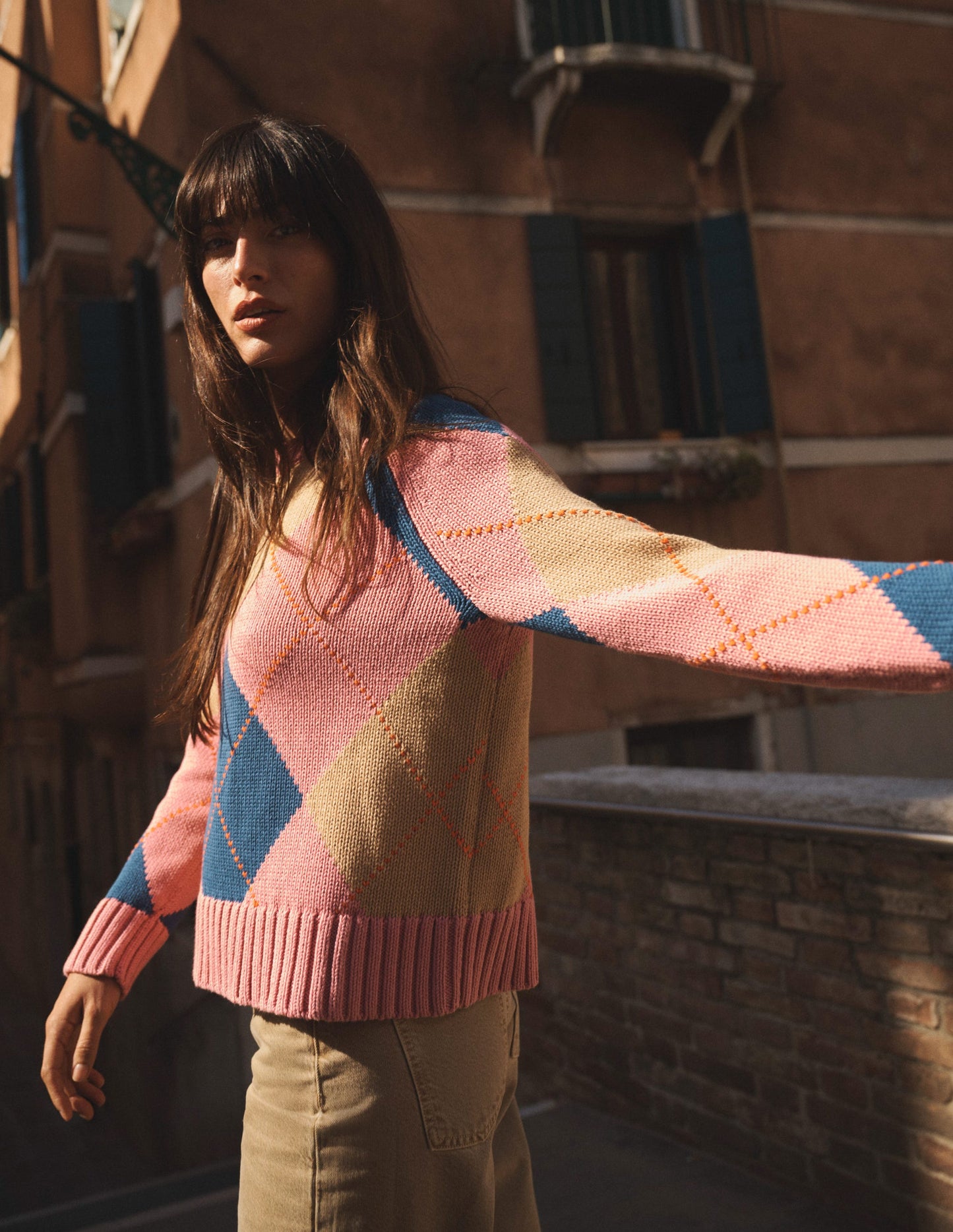 Camilla Argyle-Pullover aus Baumwolle-Rosa Argyle