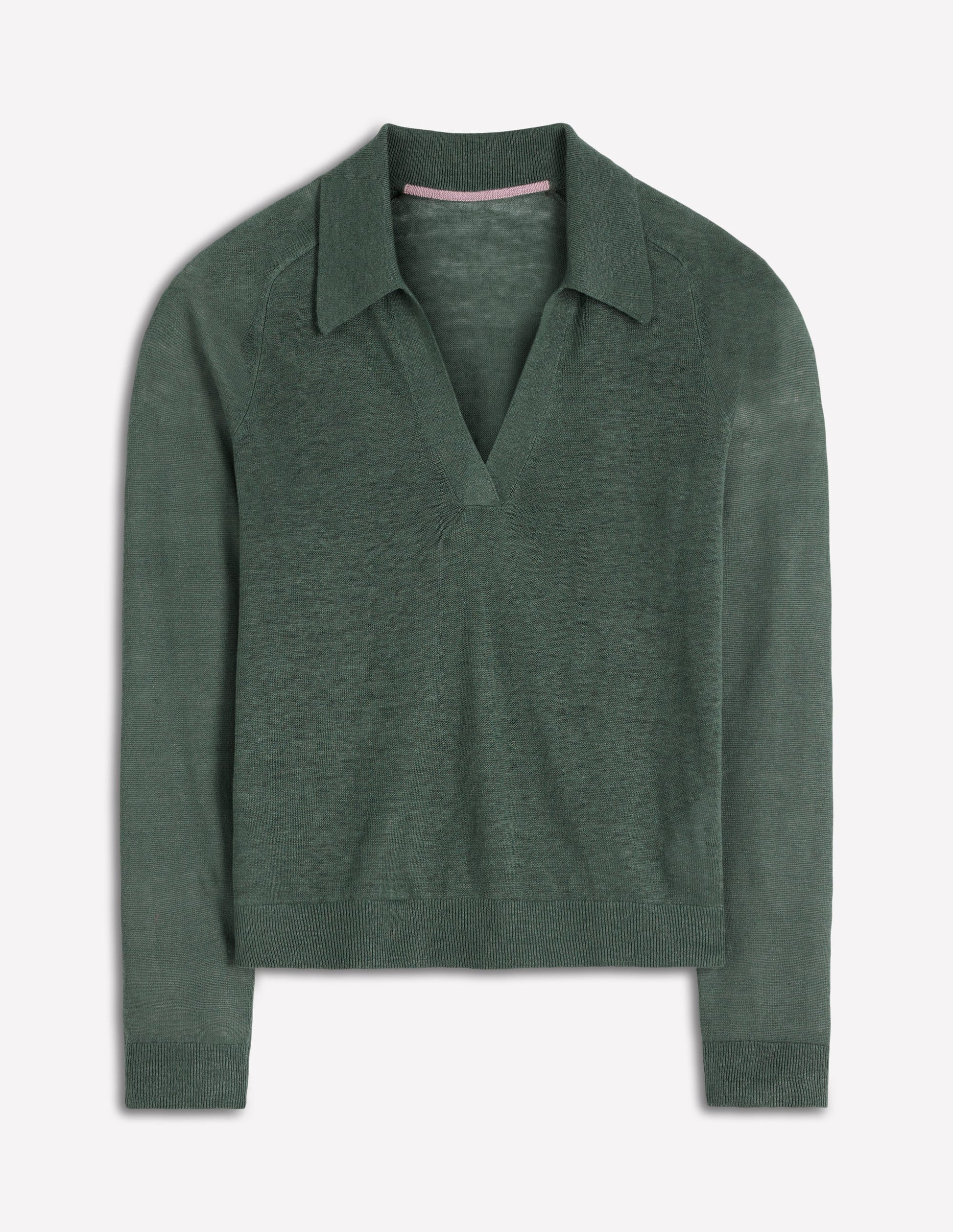 Agnes Leinenpullover mit Kragen-Grüner Jaspis-5