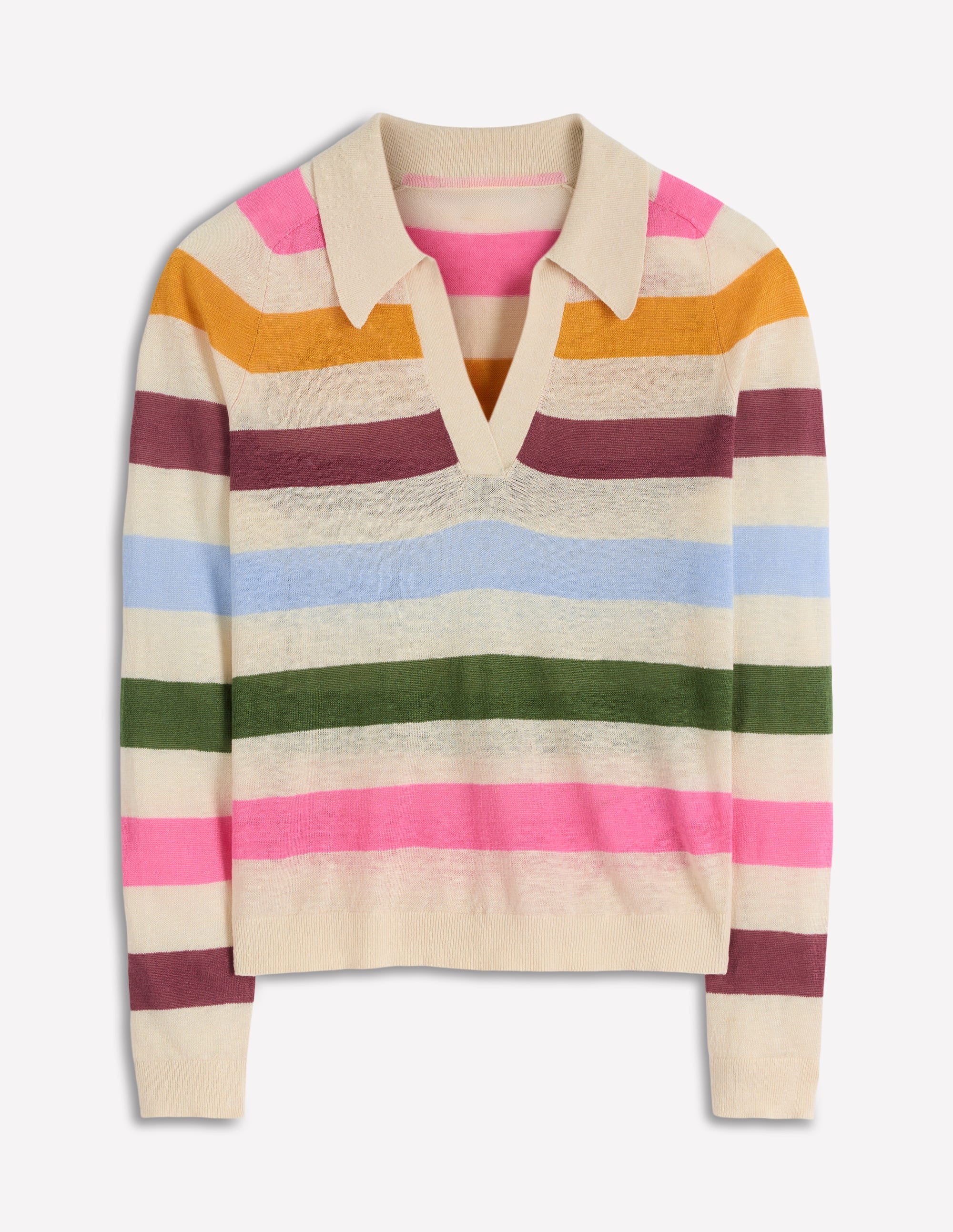 Pull à col Agnes en lin-Rayé multi ivoire, rose et vert - Image 6