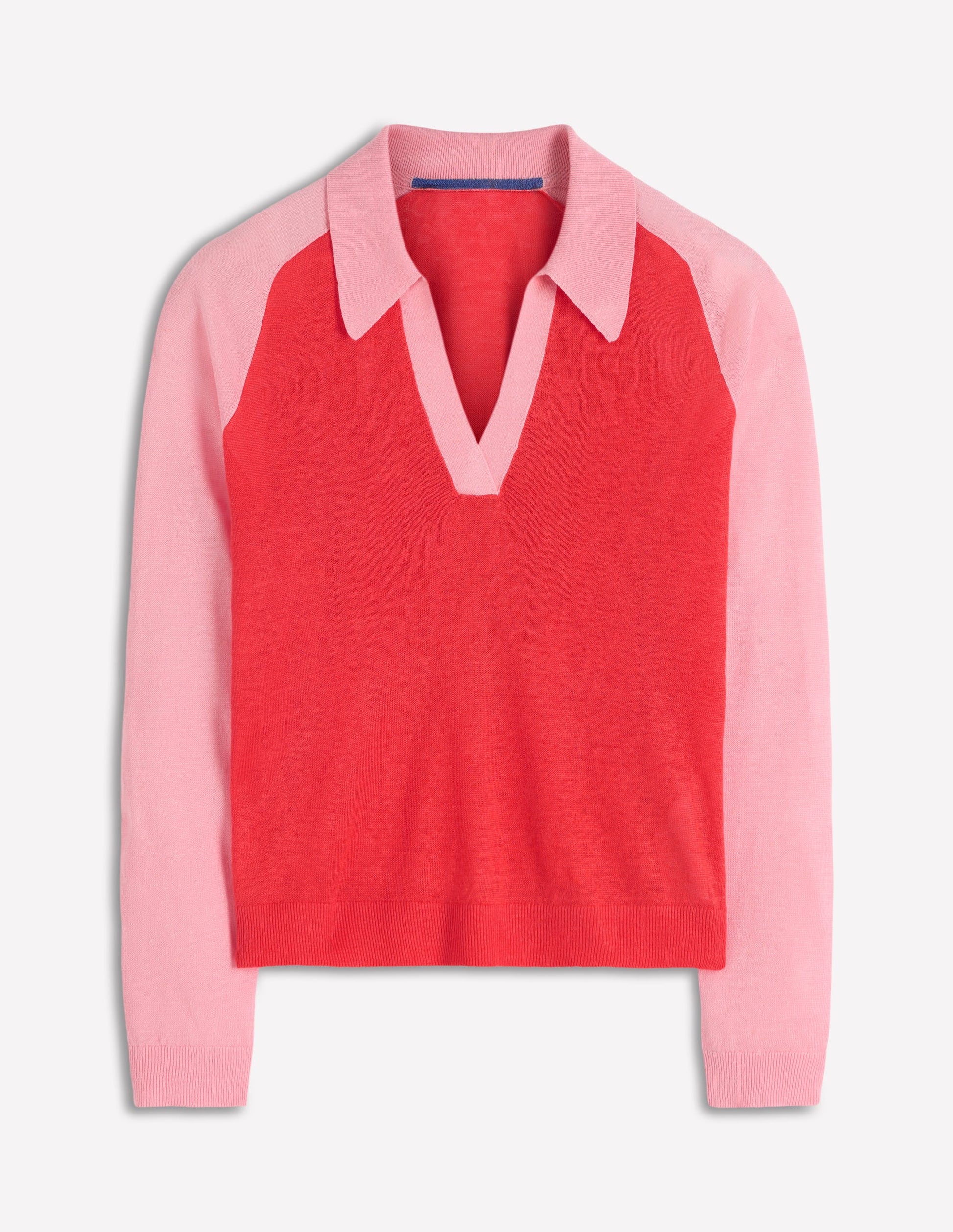 Agnes Leinenpullover mit Kragen-Sonniges Korallenrot / Kirschblütenrosa-10