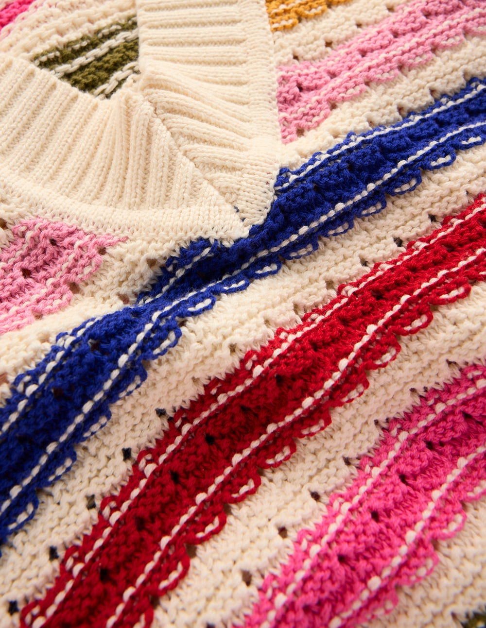 Maeve Texturierter Baumwollpullover-Ackerbohnengrün/Pink, Gestreift