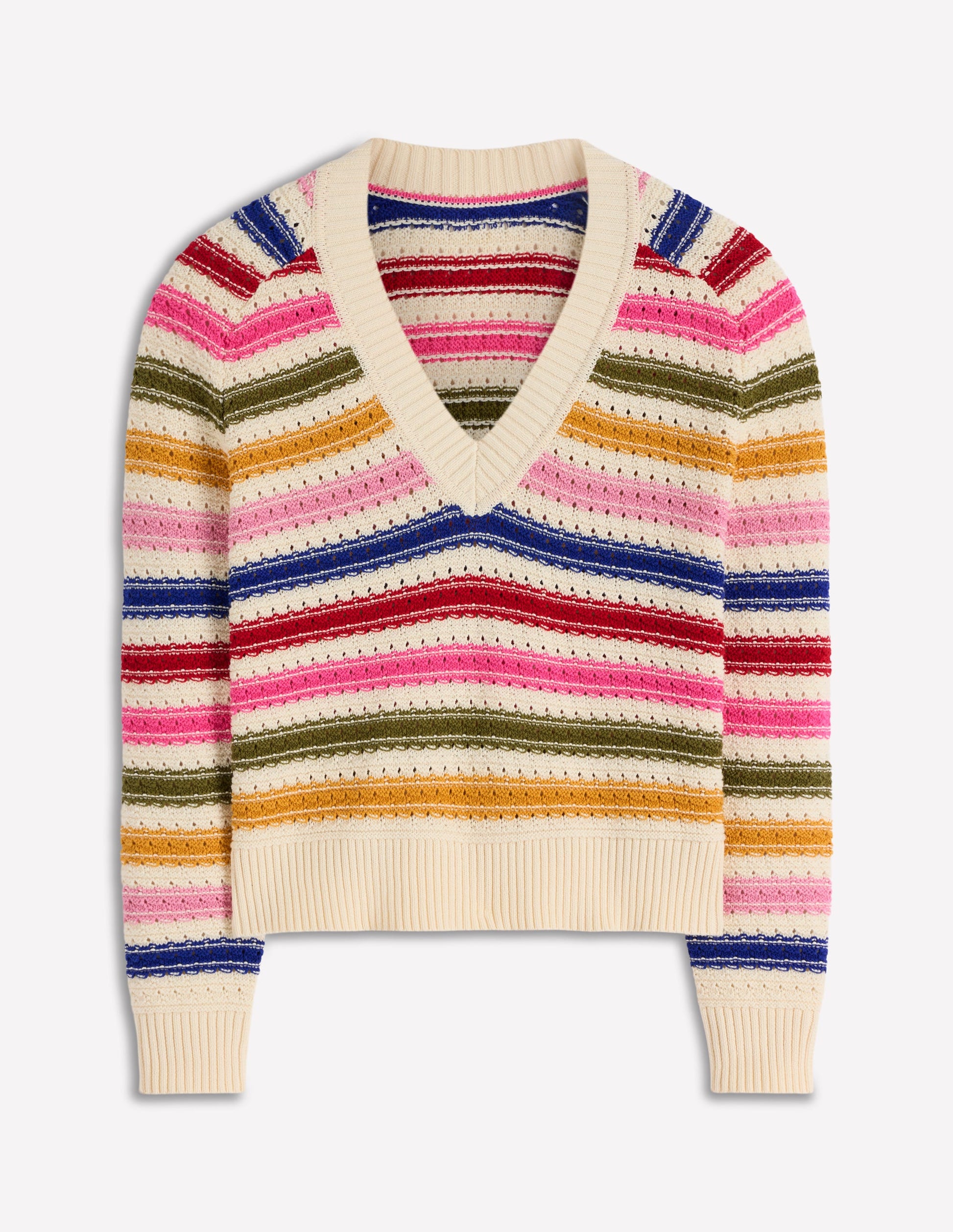 Maeve Texturierter Baumwollpullover-Ackerbohnengrün/Pink, Gestreift-7