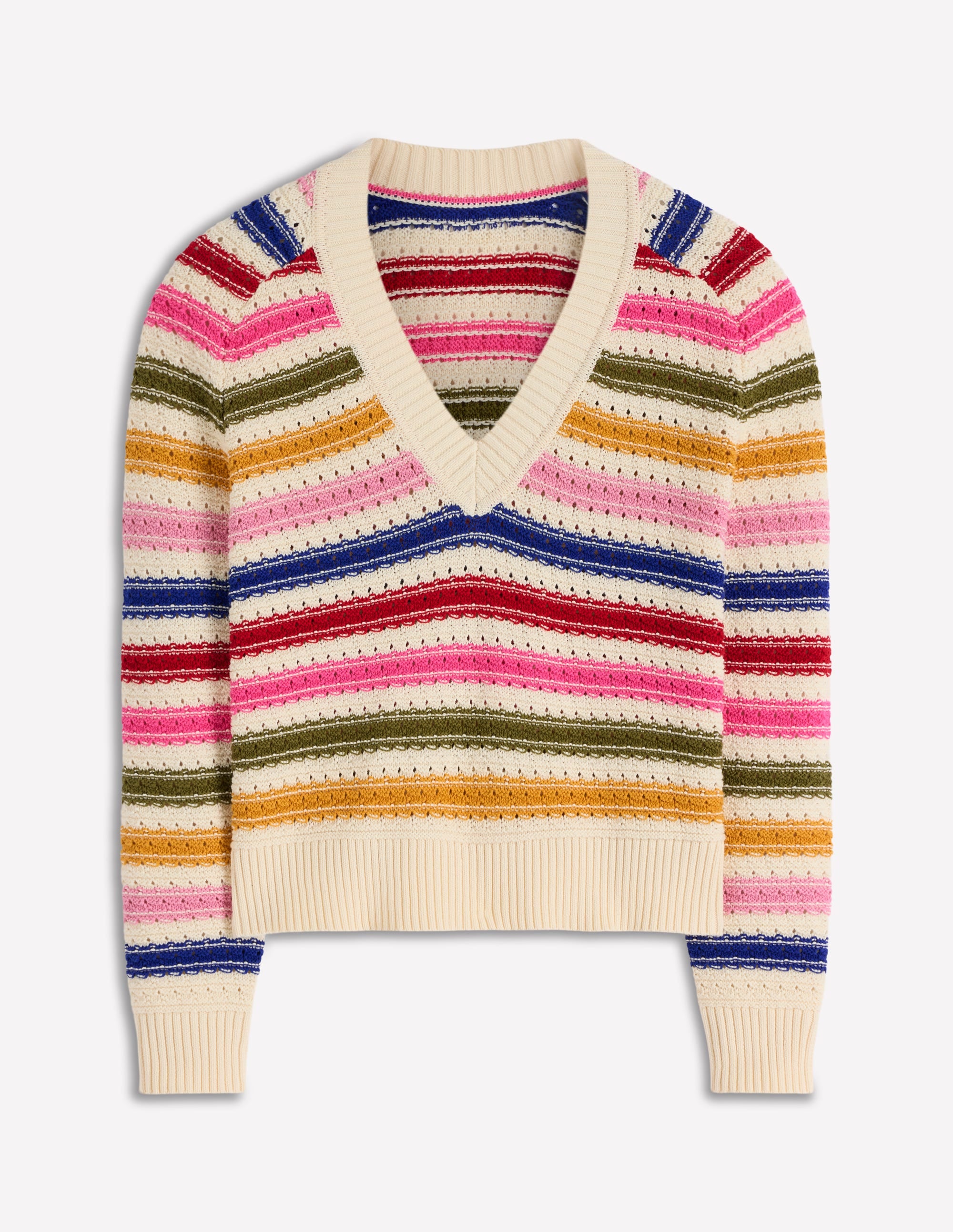 Maeve Texturierter Baumwollpullover-Ackerbohnengrün/Pink, Gestreift - Image 5