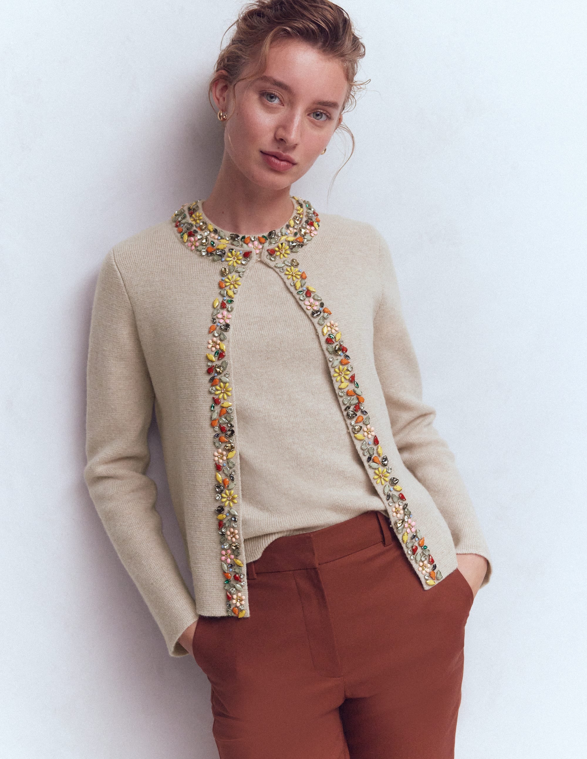 Verzierte Strickjacke-Graubraun Meliert - Image 4