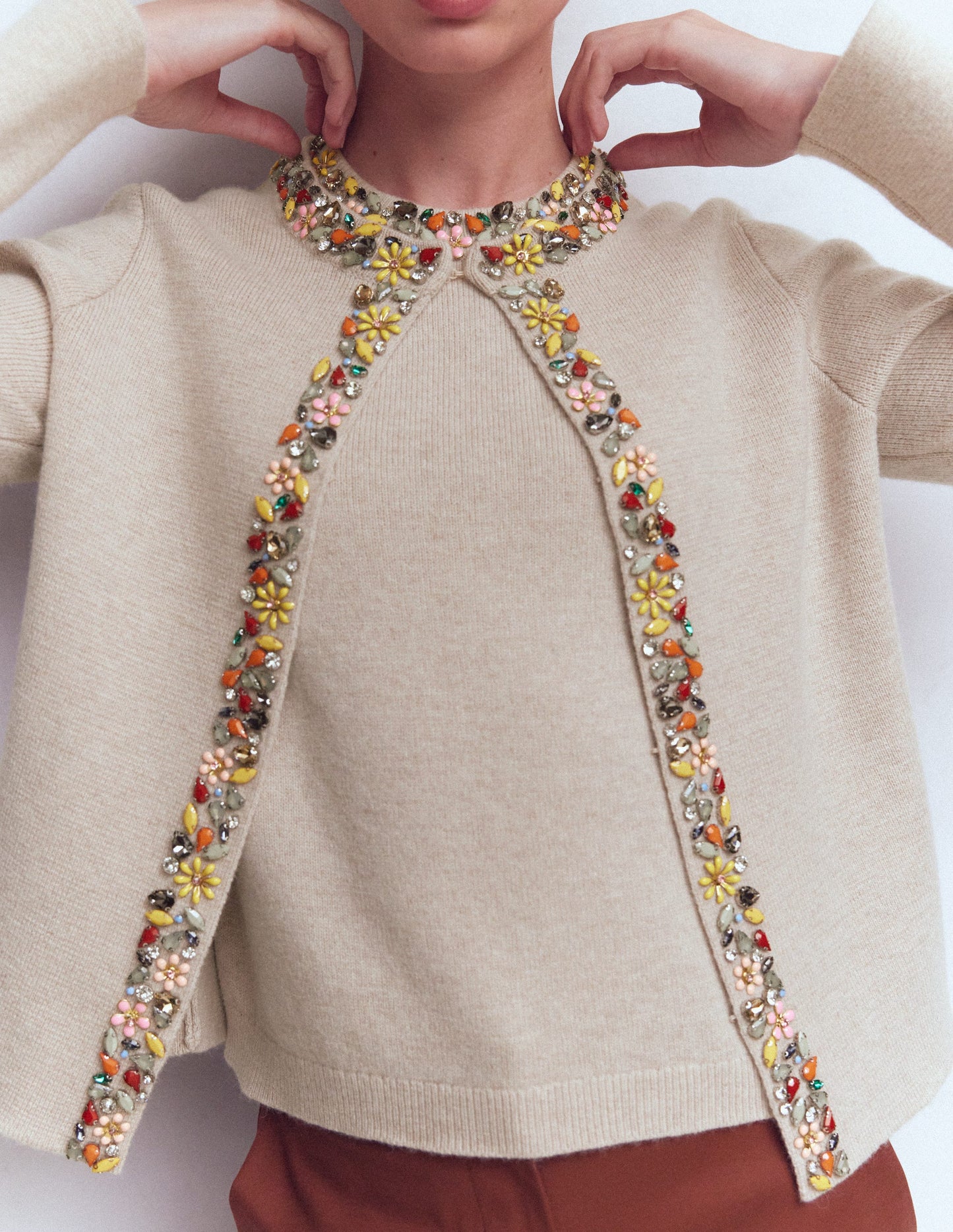 Cardigan court ornementé-Chinchilla Chiné