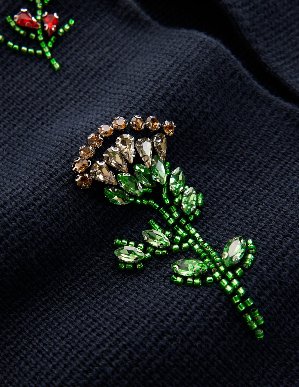 Cardigan court ornementé-Bleu marine