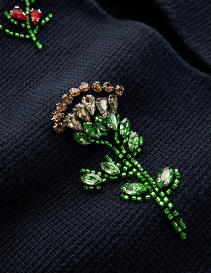 Cardigan court ornementé-Bleu marine-9