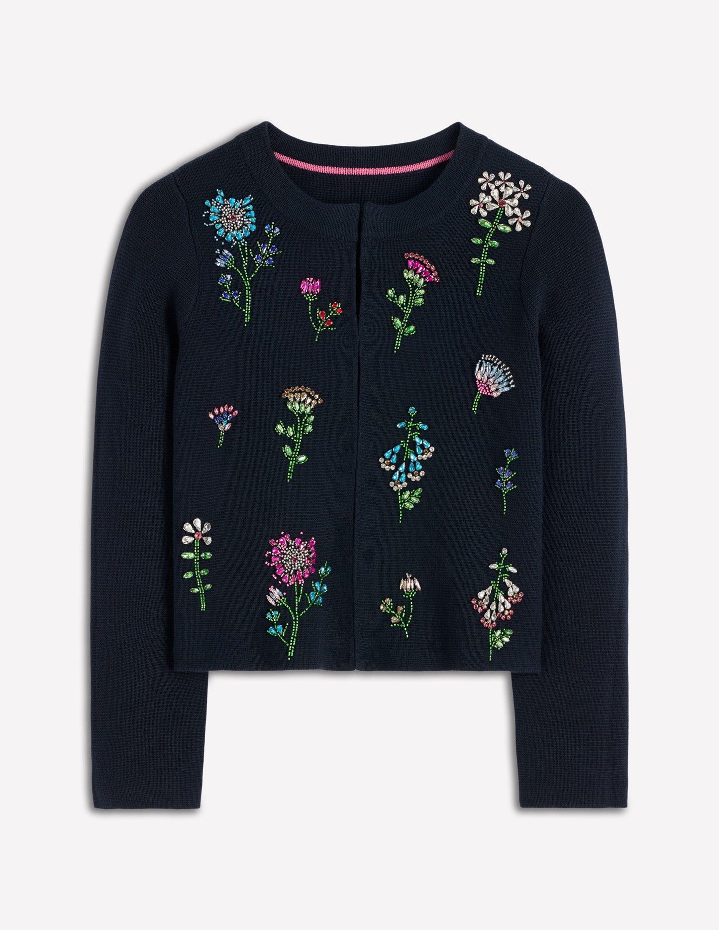 Cardigan court ornementé-Bleu marine