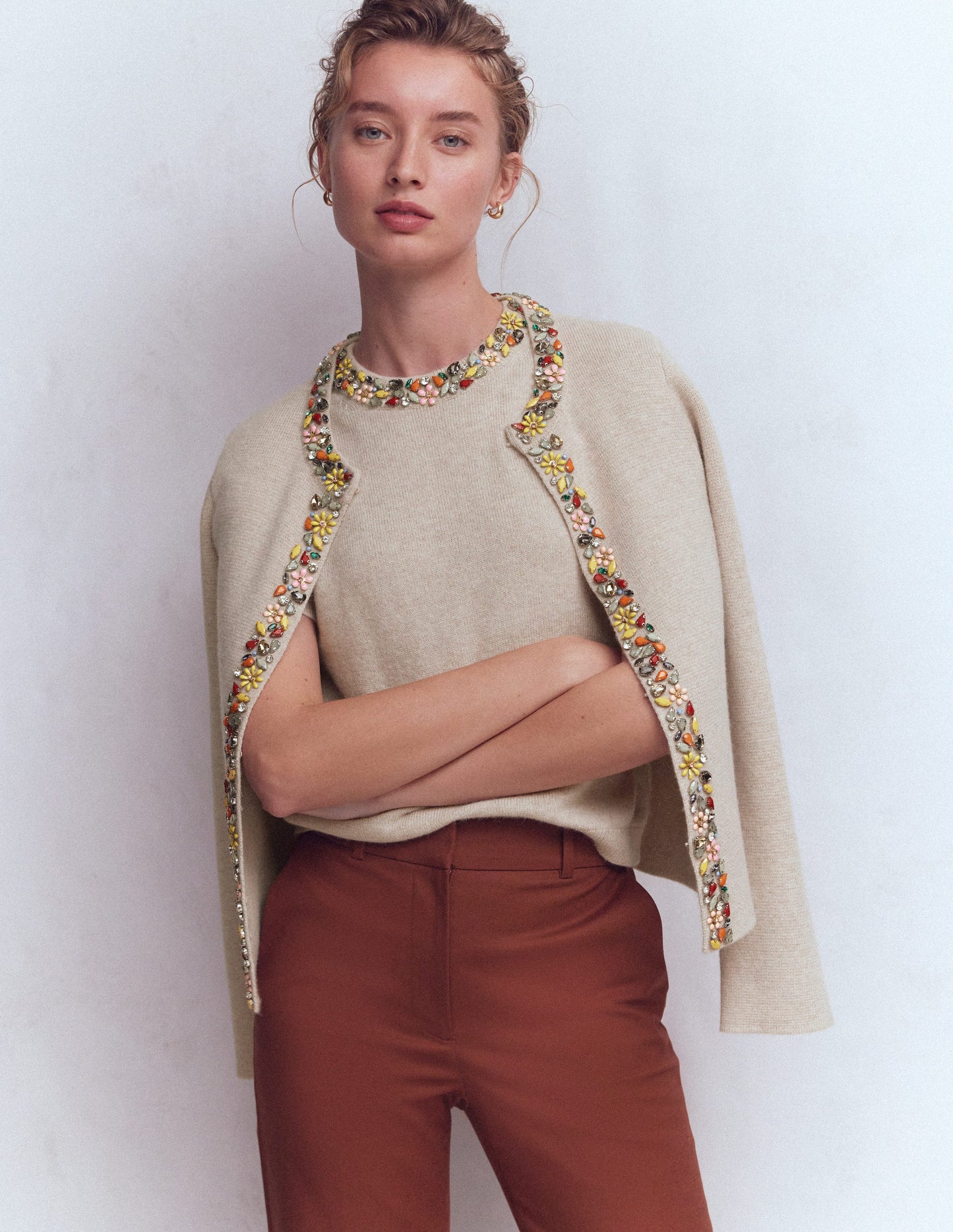 Verziertes T-Shirt-Graubraun Meliert